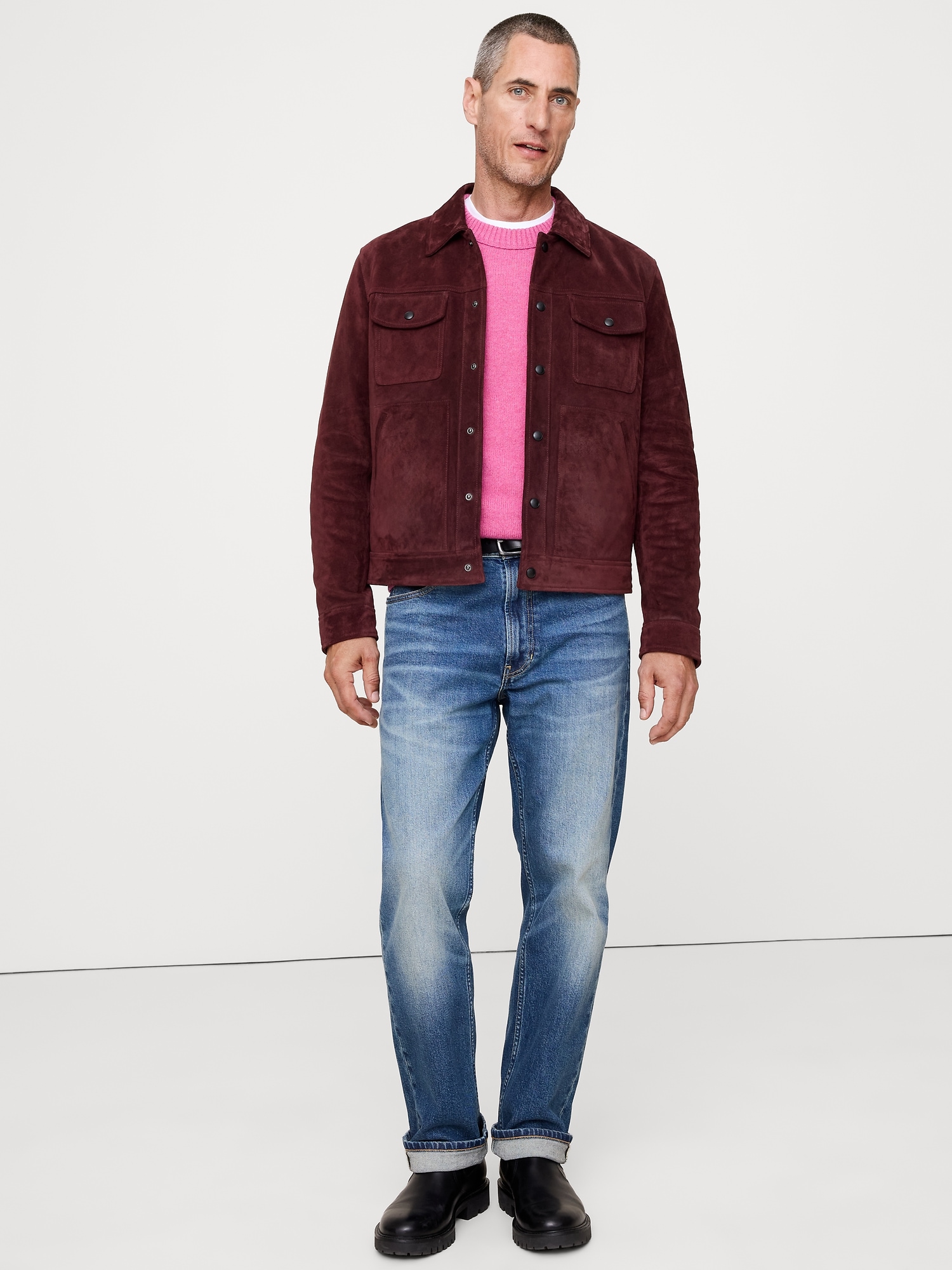 Мужская куртка Banana Republic Oiled Suede Trucker, цвет: Бордовый красный — фото 3