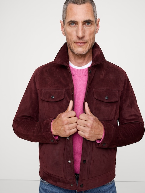 Oiled Suede Trucker Jacket