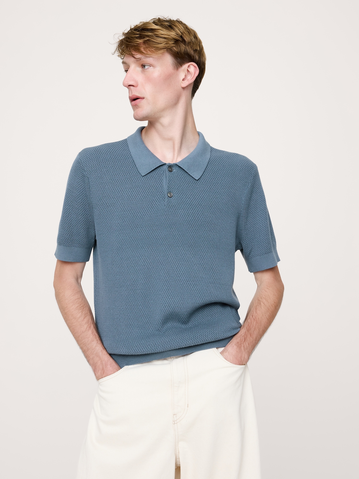 COTTON MESH SWEATER Polo Shirt