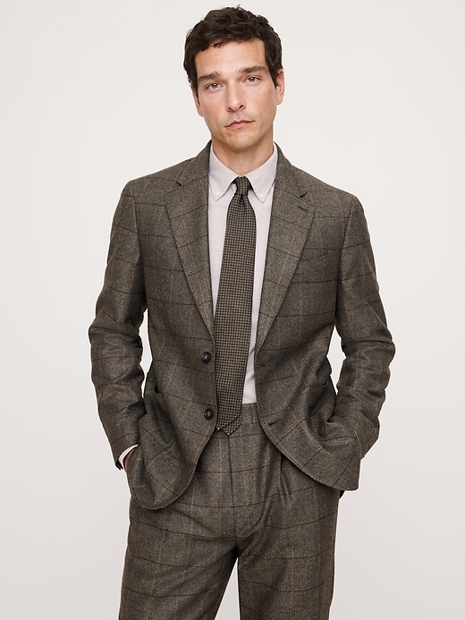 Herringbone Cotton-Linen Slim Suit Pant