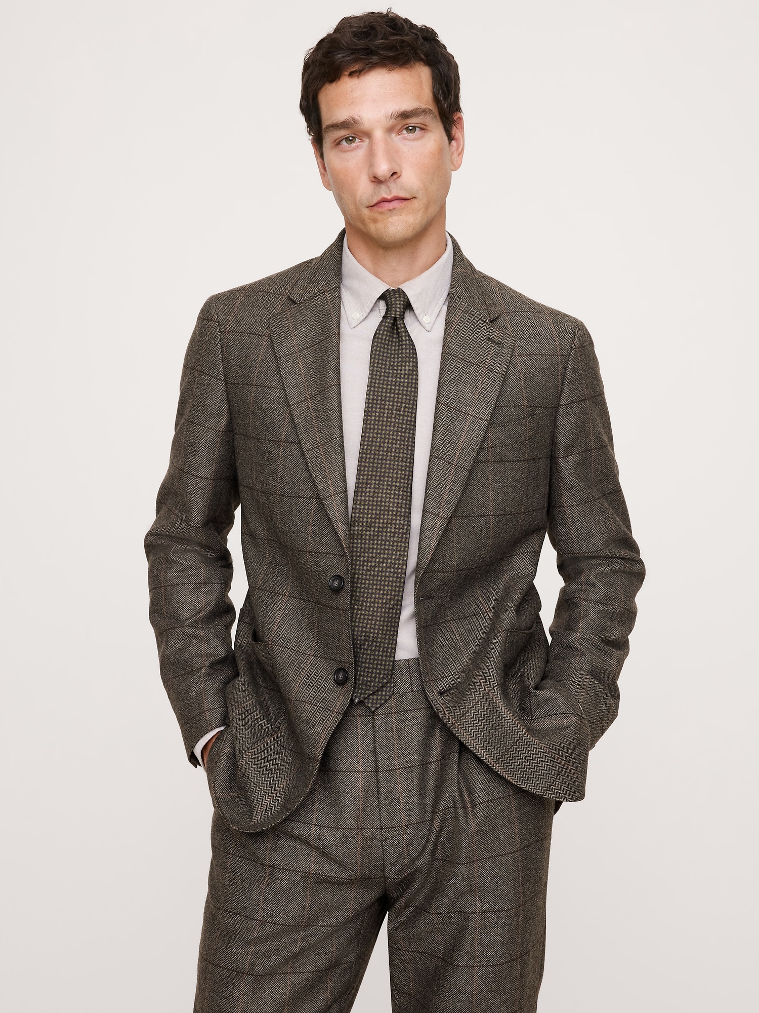 Italian Windowpane Suit Jacket - Brown Combo