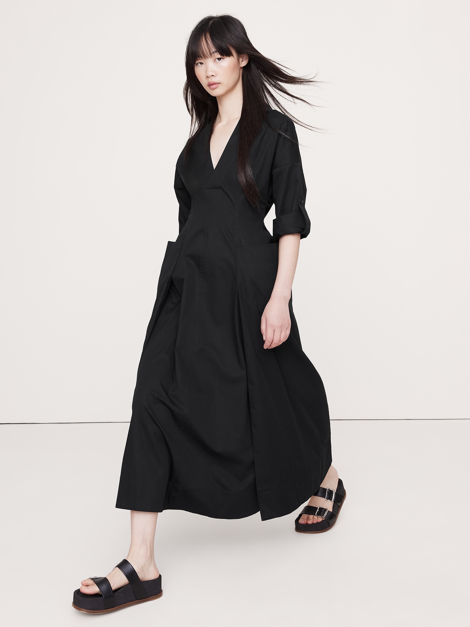 Image number 1 showing, COTTON TWILL LONG MIDI DRESS