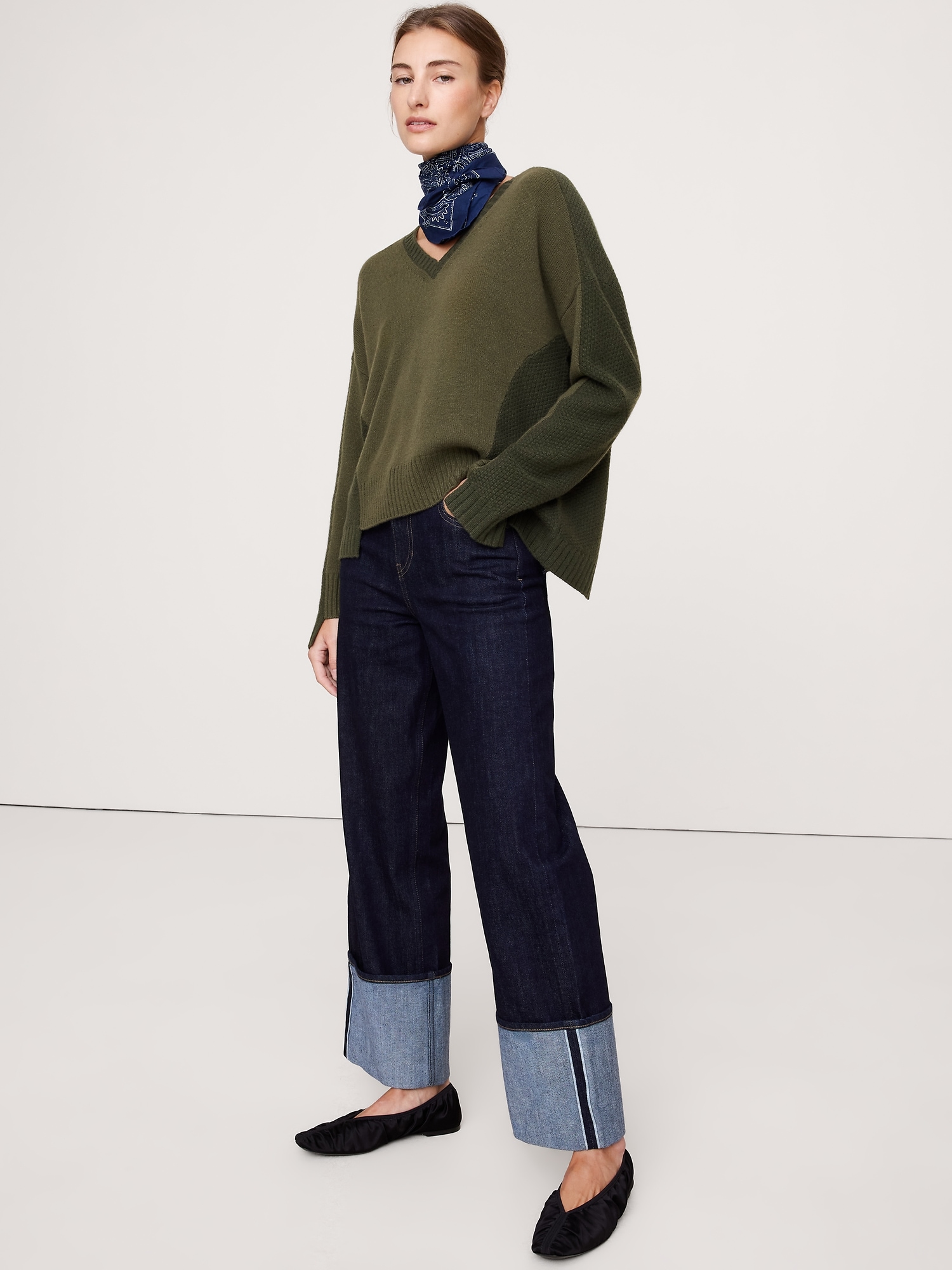 Image number 1 showing, Oversized Cashmere Mixed-Stitch V-Neck Sweater