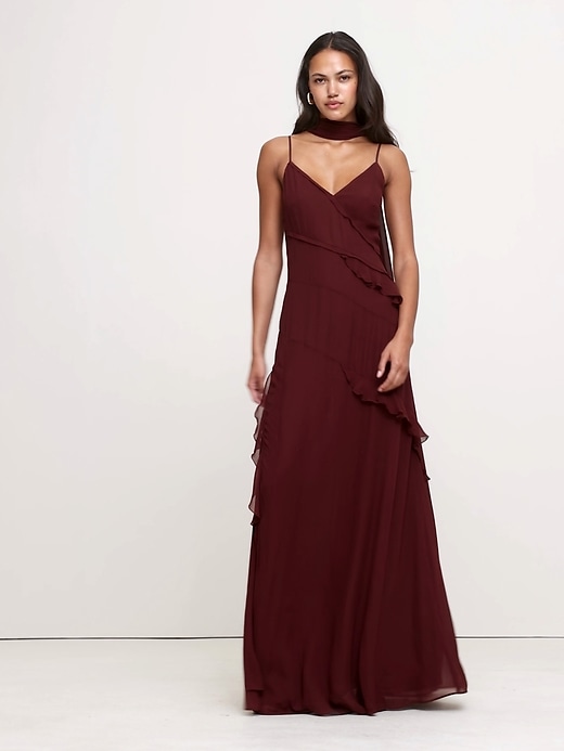 Georgette Ruffle Maxi Dress with Scarf | Banana Republic