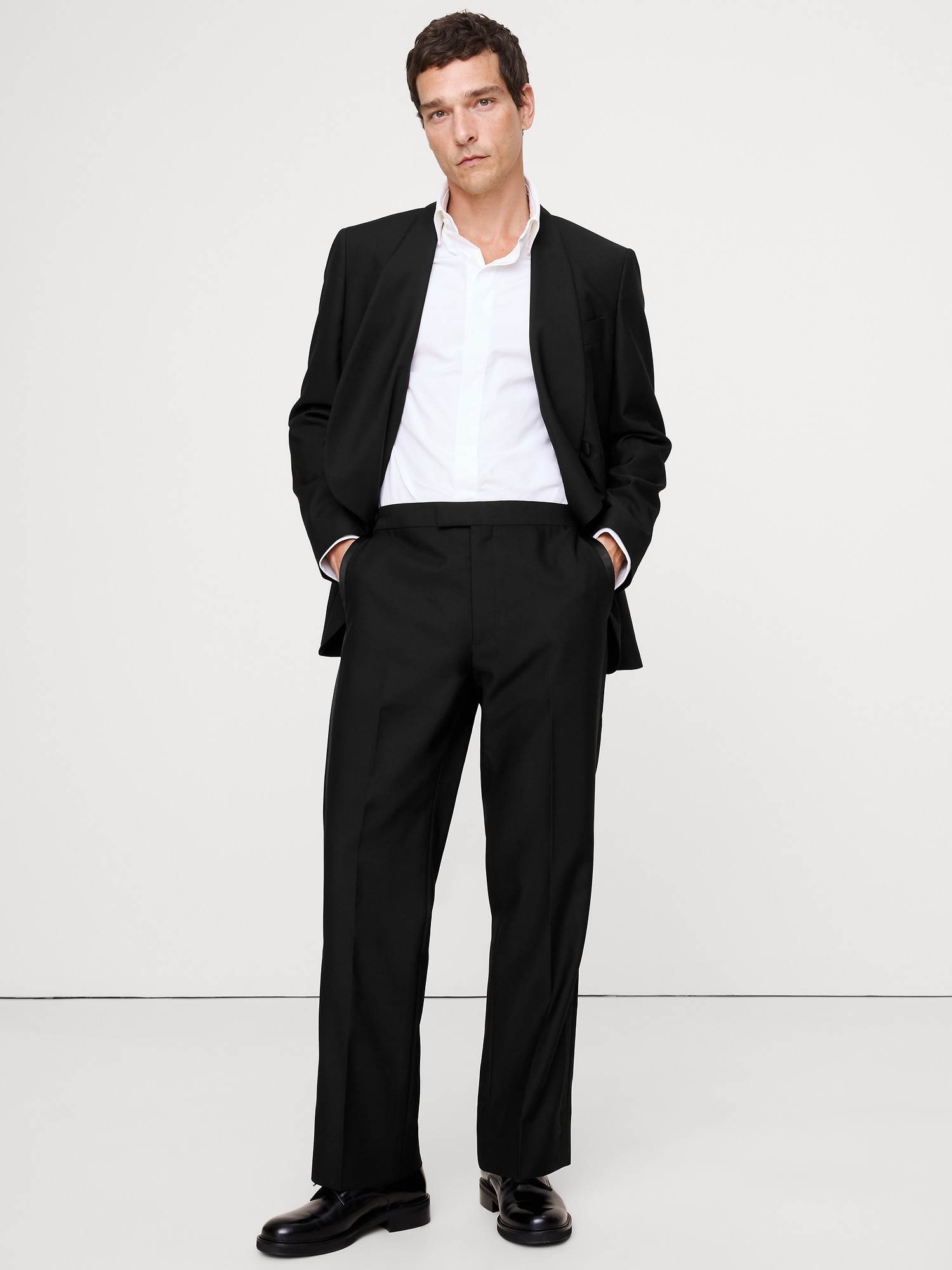 Straight Italian Barathea Tuxedo Pant - Black