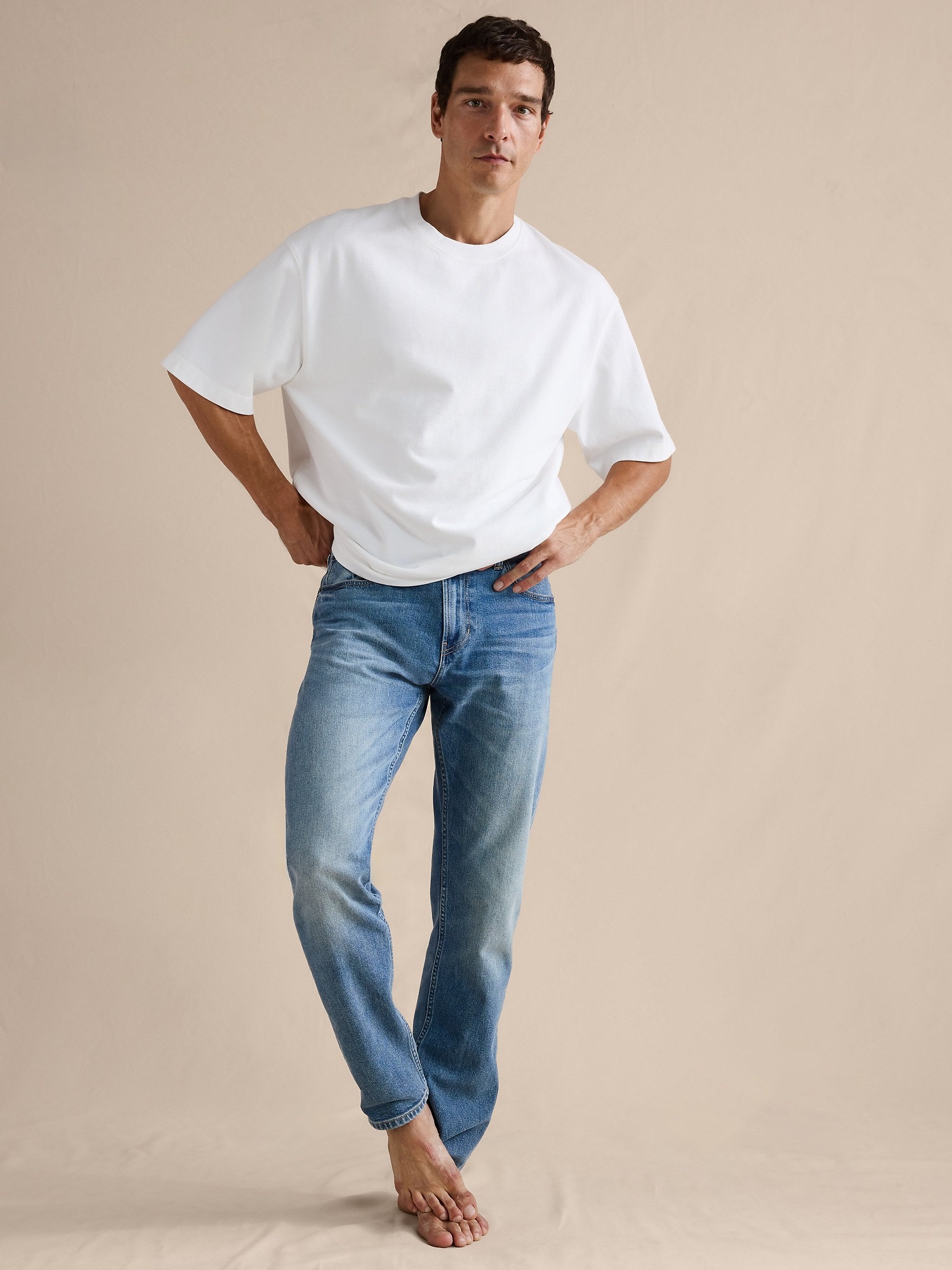 Мужские джинсы Banana Republic Slim Authentic Denim, цвет: Светлая варка — фото 4