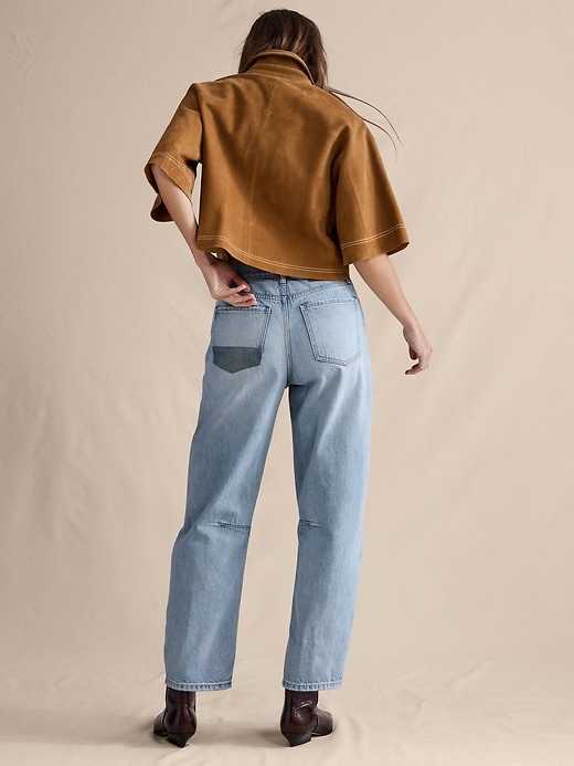 Mid-Rise Barrel Patchwork Ankle Jean
