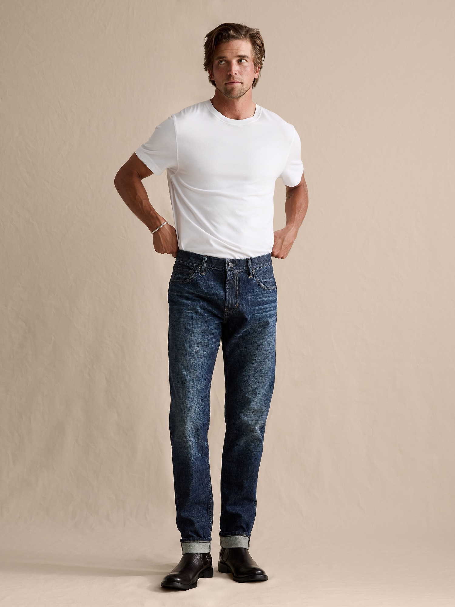 Мужские джинсы Banana Republic Slim Selvedge Jean, цвет: Тёмный винтажный варёный — фото 4