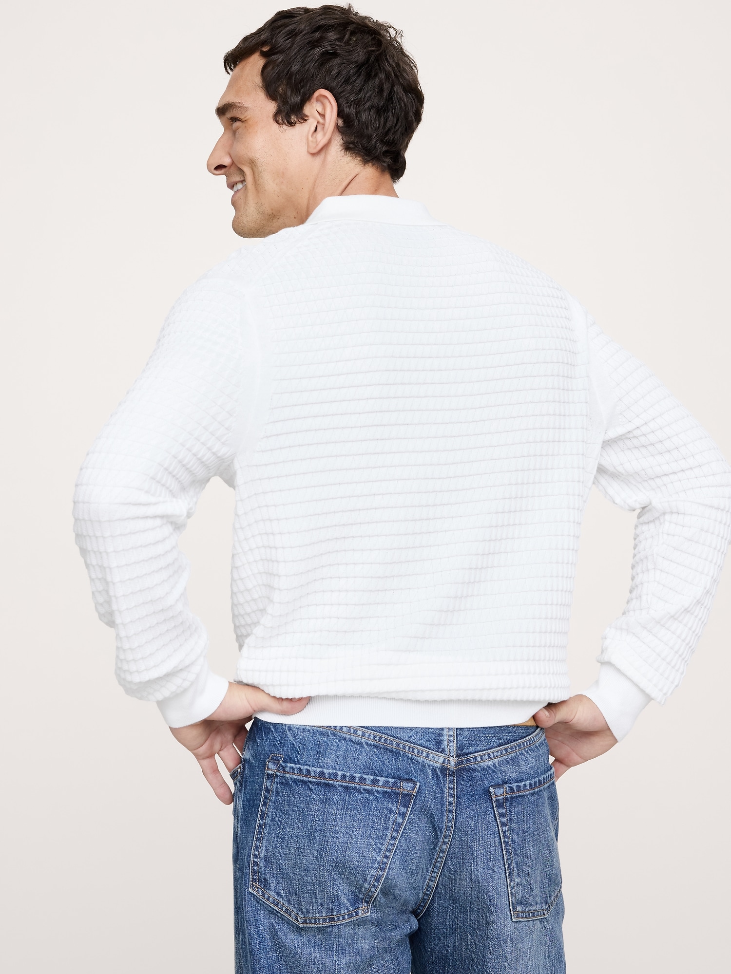 Image number 2 showing, TEXTURED COTTON LONG-SLEEVE SWEATER POLO