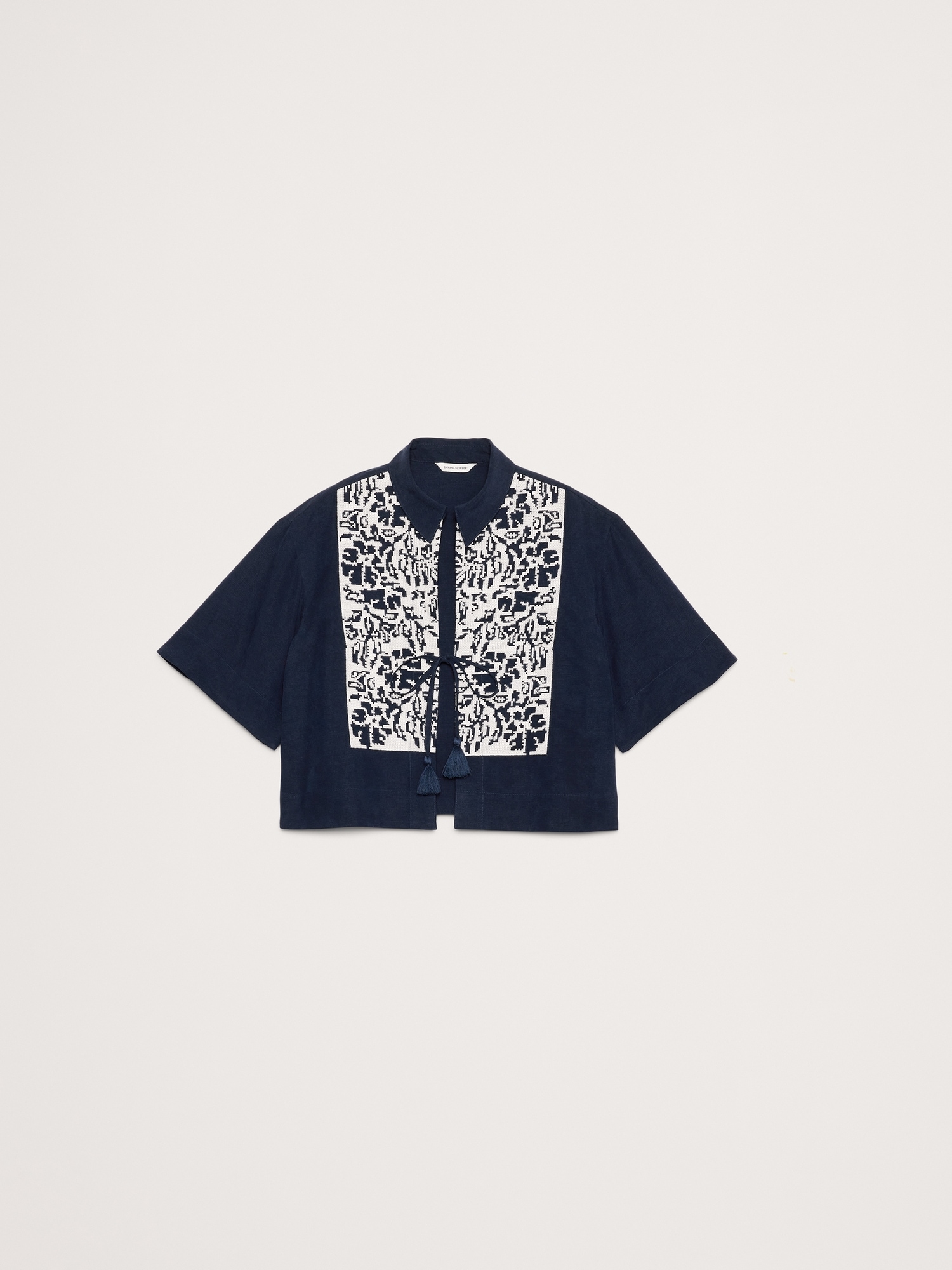 Image number 5 showing, Embroidered Tencel™-Linen Tie-Front Top