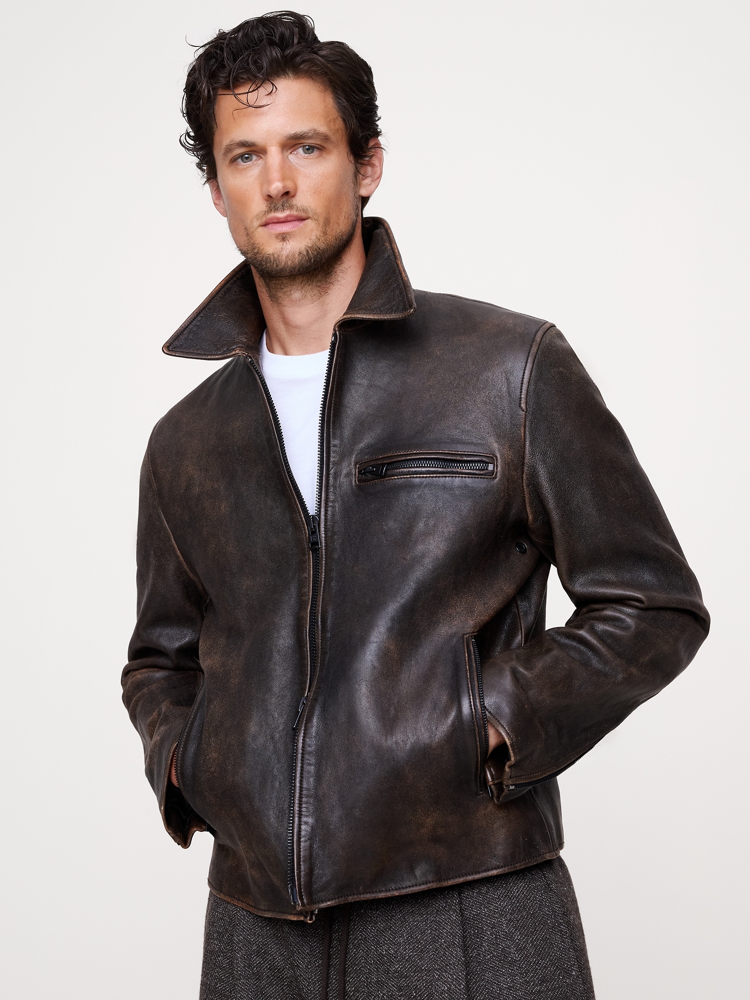 LEATHER RACING JACKET - Weathered Espresso Brown