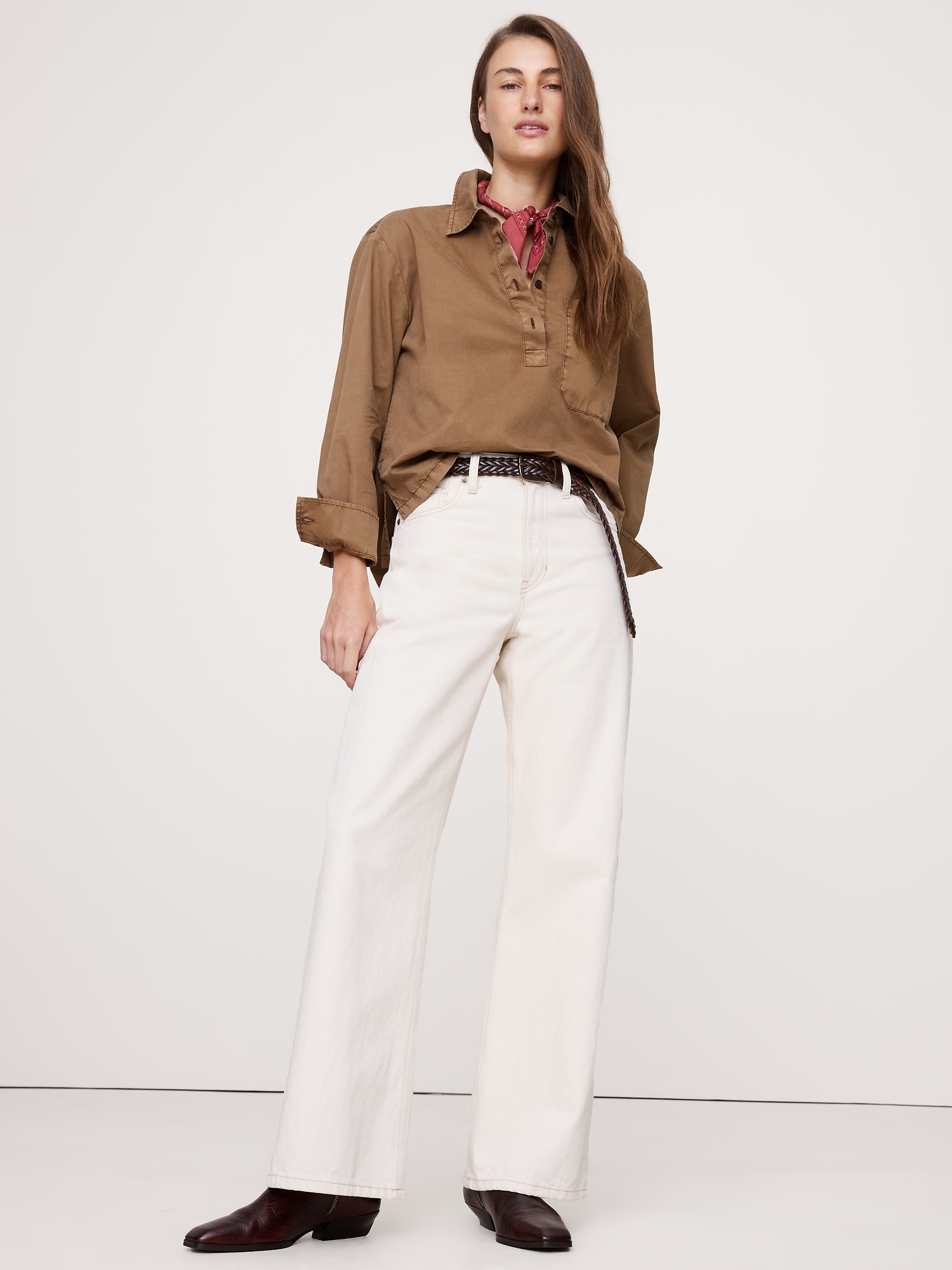 Image number 1 showing, OVERSIZED COTTON TWILL POPOVER SHIRT