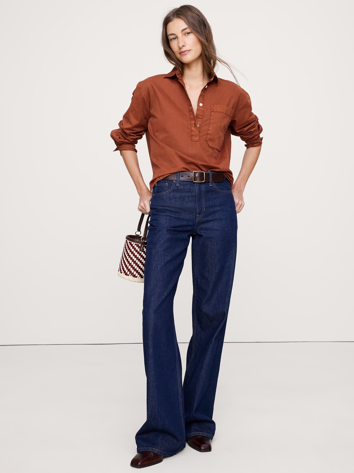 Image number 1 showing, OVERSIZED COTTON TWILL POPOVER SHIRT