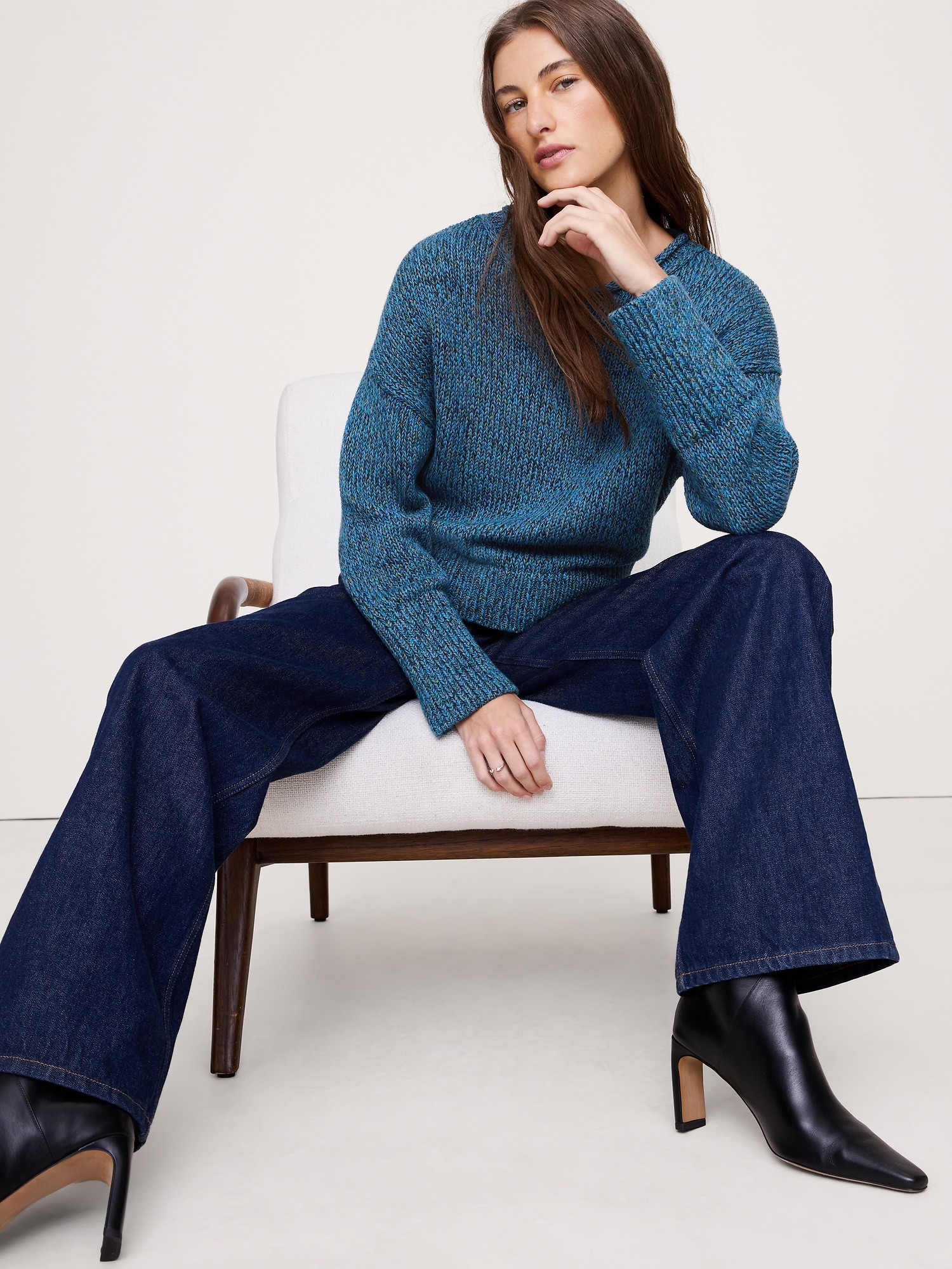 Cotton Roll-Neck Sweater - Blue Heather