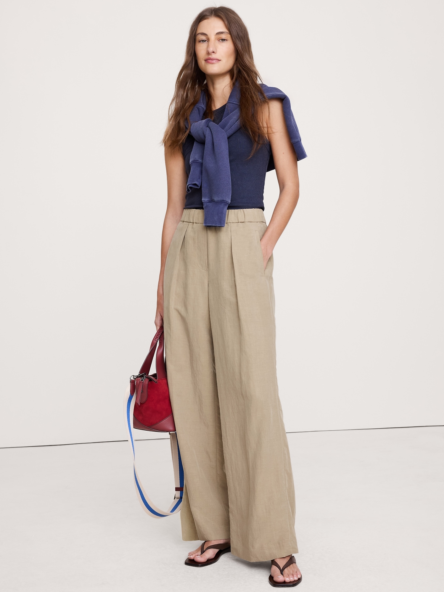 Image number 1 showing, MID-RISE WIDE-LEG PULL-ON PANT