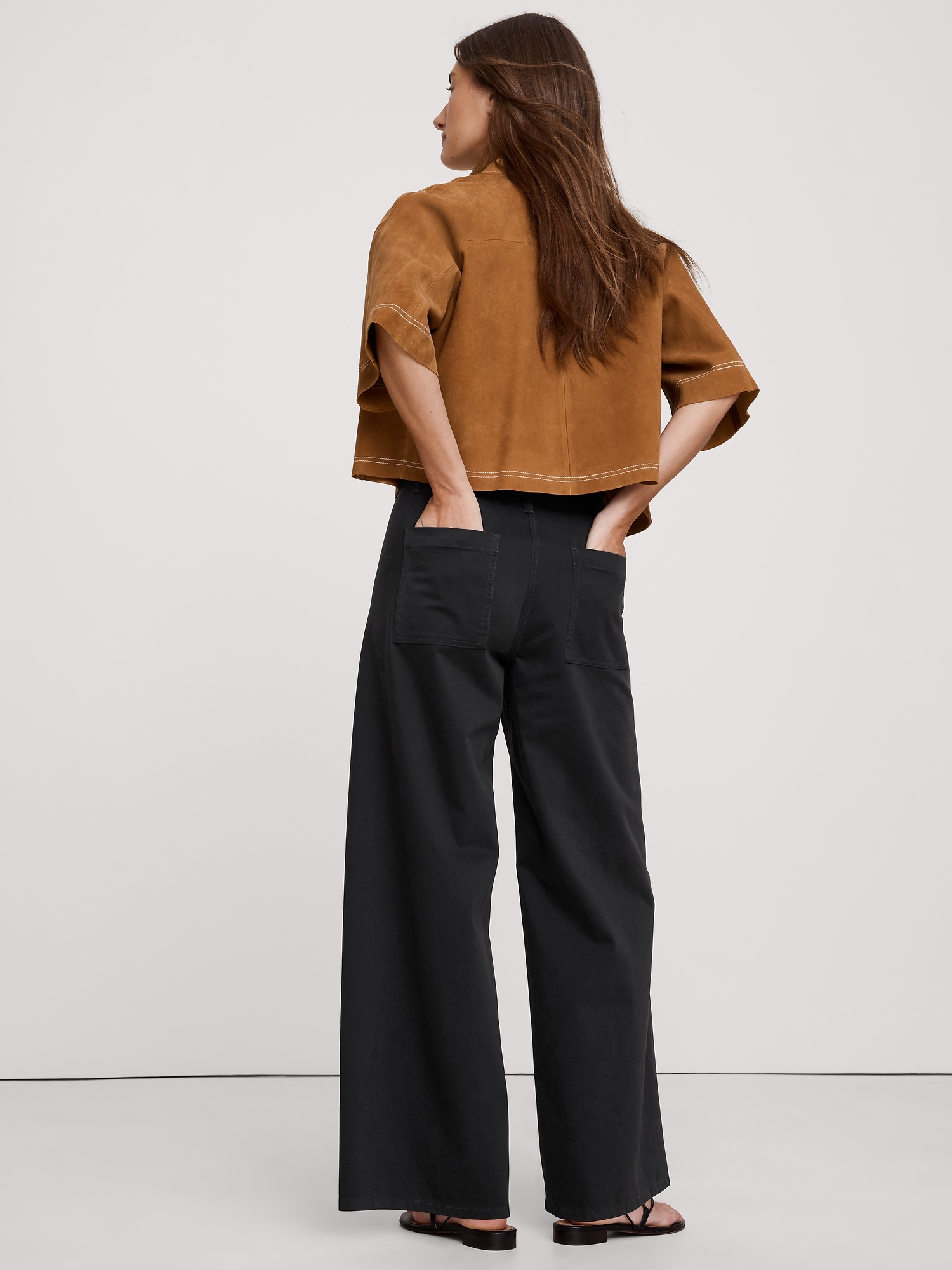 Image number 5 showing, HIGH-RISE WIDE-LEG STRETCH-COTTON TWILL PANT