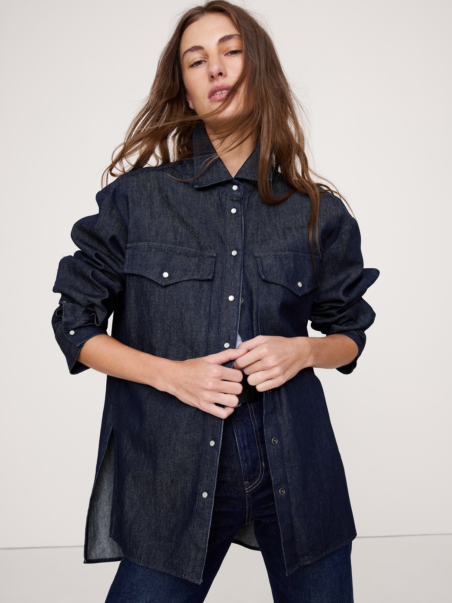 Image number 1 showing, ULTRA-OVERSIZED DENIM SHIRT JACKET