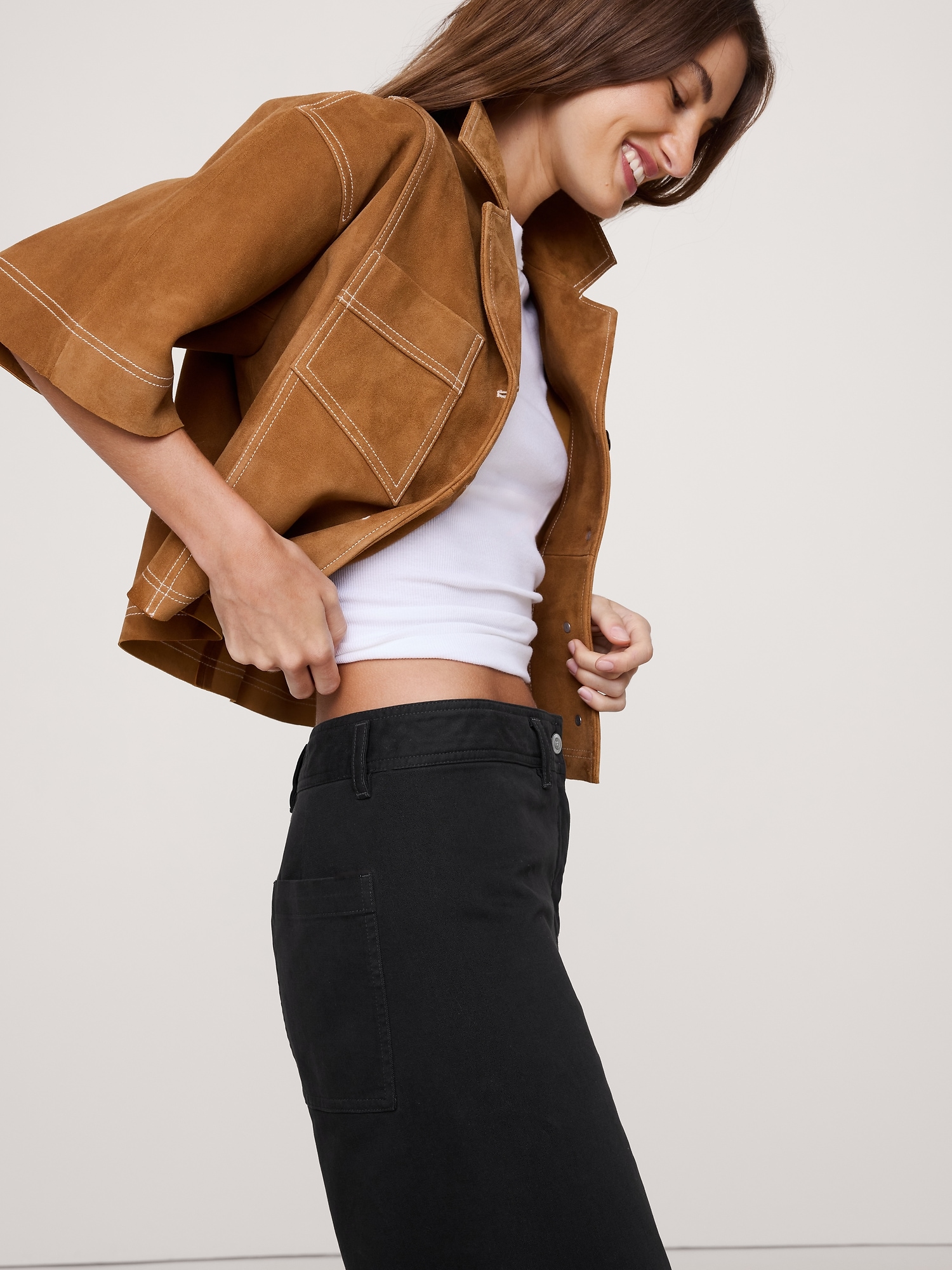 Image number 6 showing, HIGH-RISE WIDE-LEG STRETCH-COTTON TWILL PANT