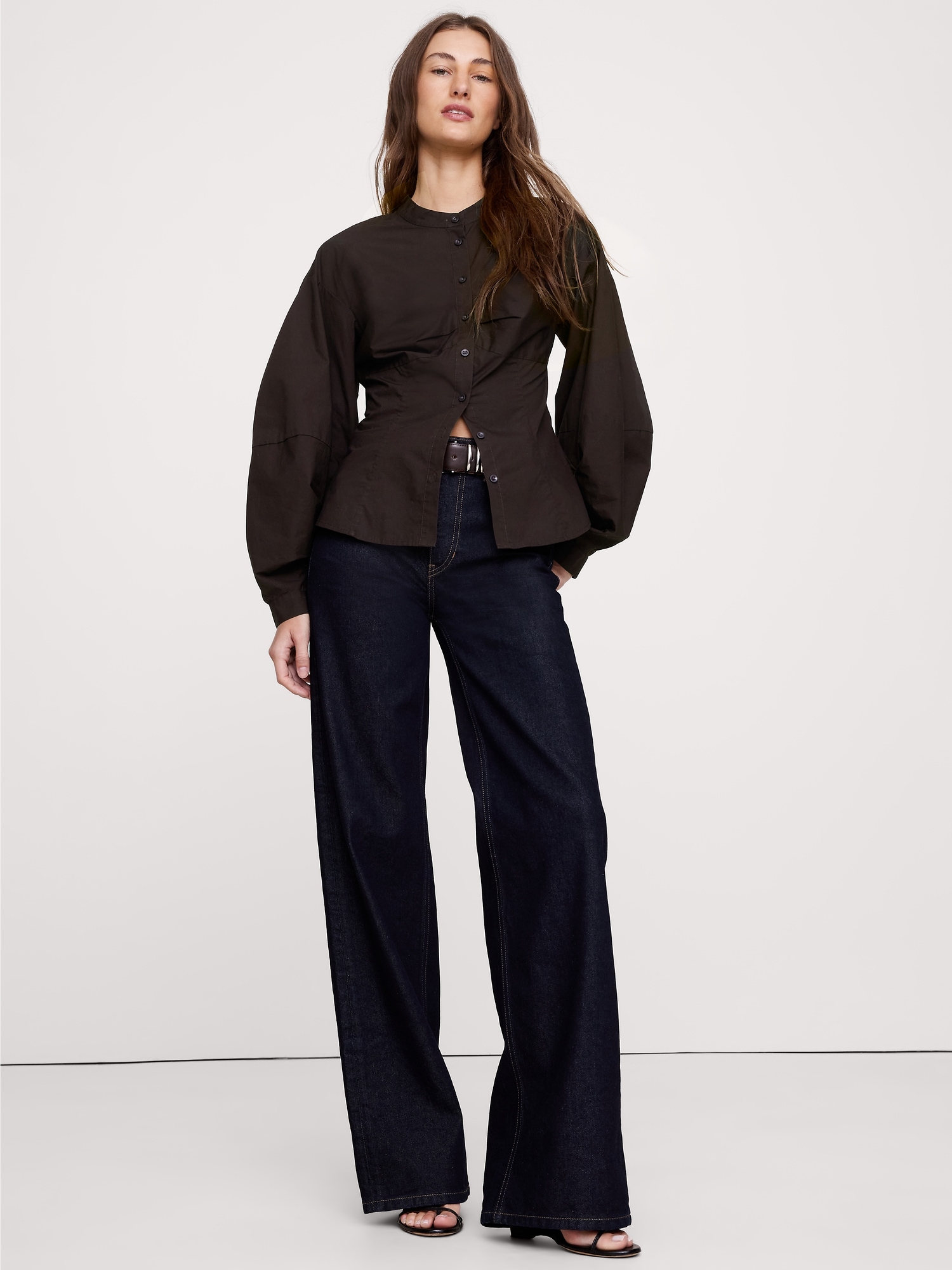 Image number 6 showing, COTTON POPLIN BALLOON-SLEEVE SHIRT