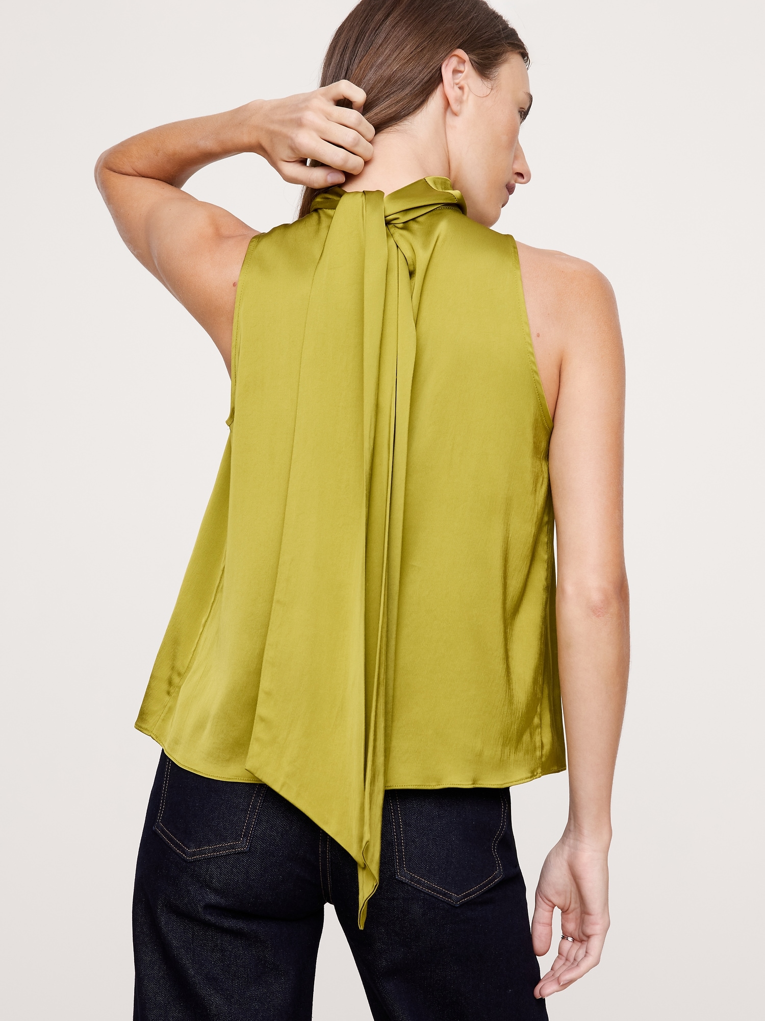 Image number 6 showing, Stretch-Satin Tie-Neck Top