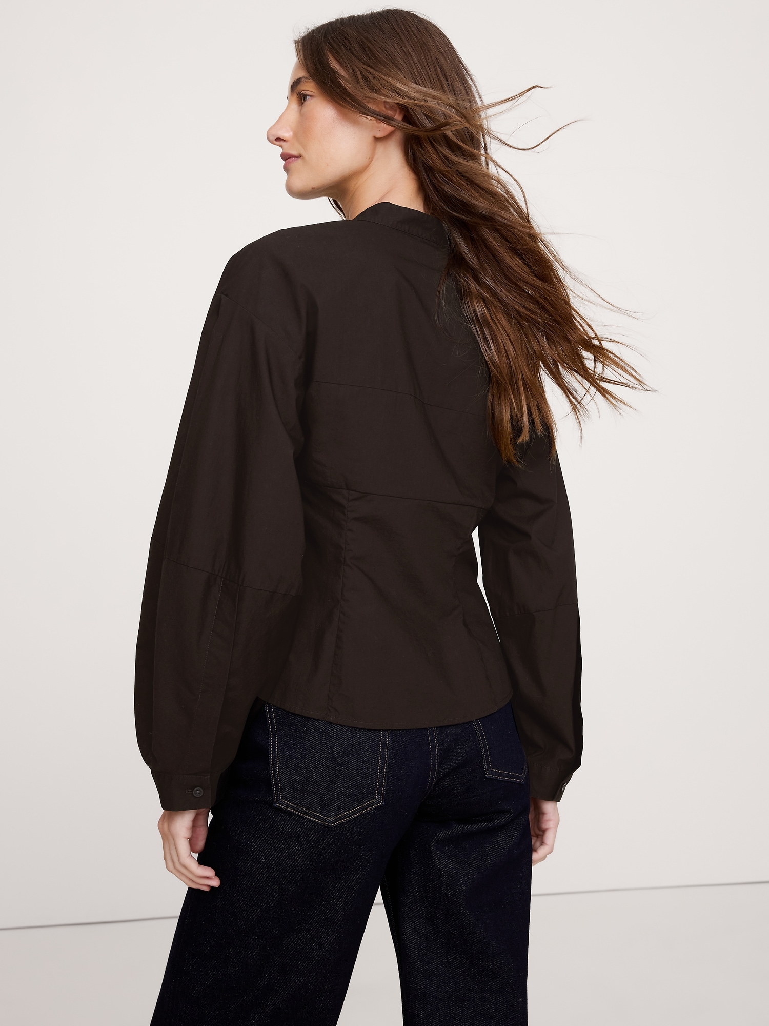 Image number 5 showing, COTTON POPLIN BALLOON-SLEEVE SHIRT