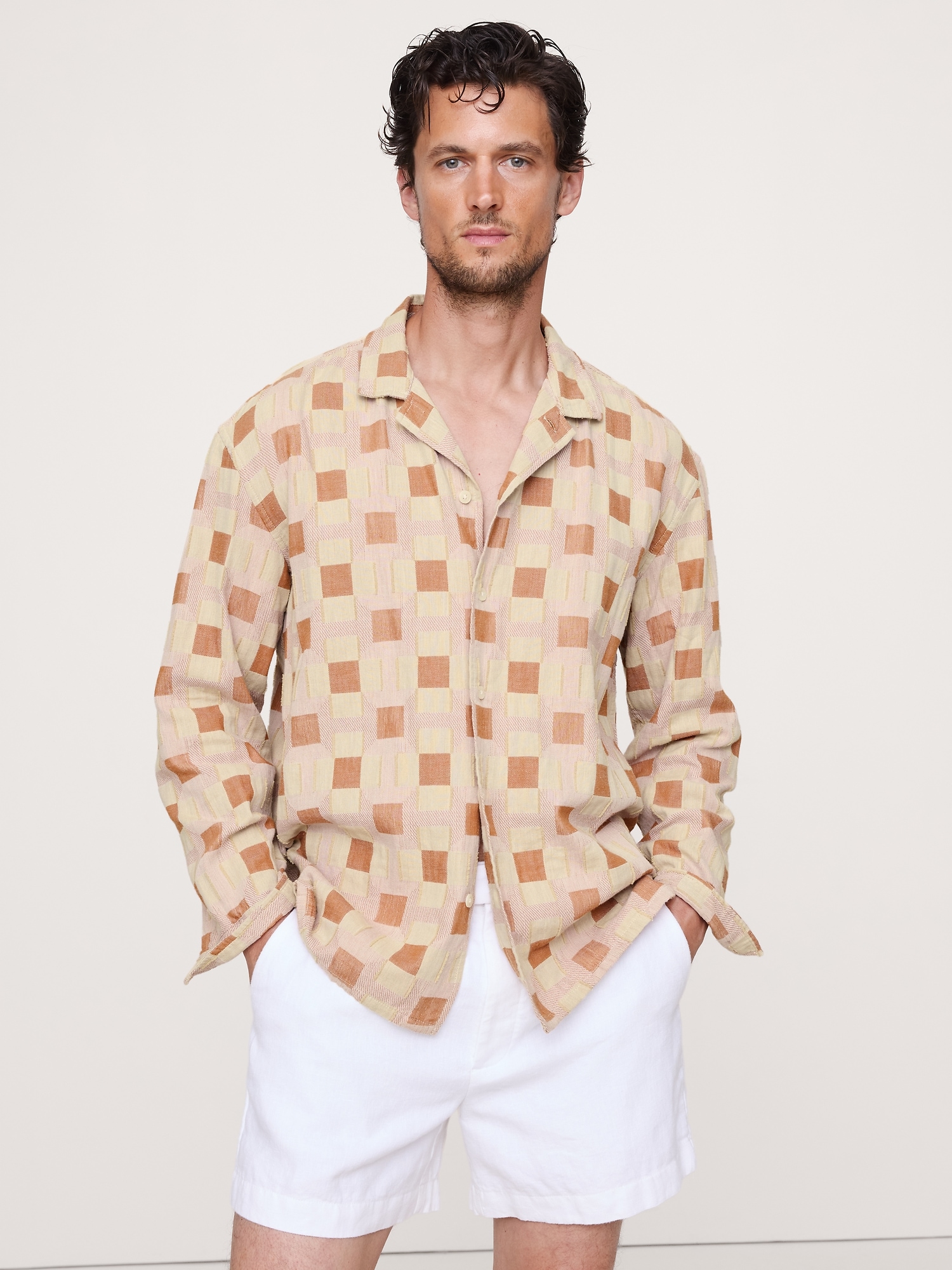 Image number 1 showing, RELAXED-FIT PLAID TEXTURE RESORT SHIRT