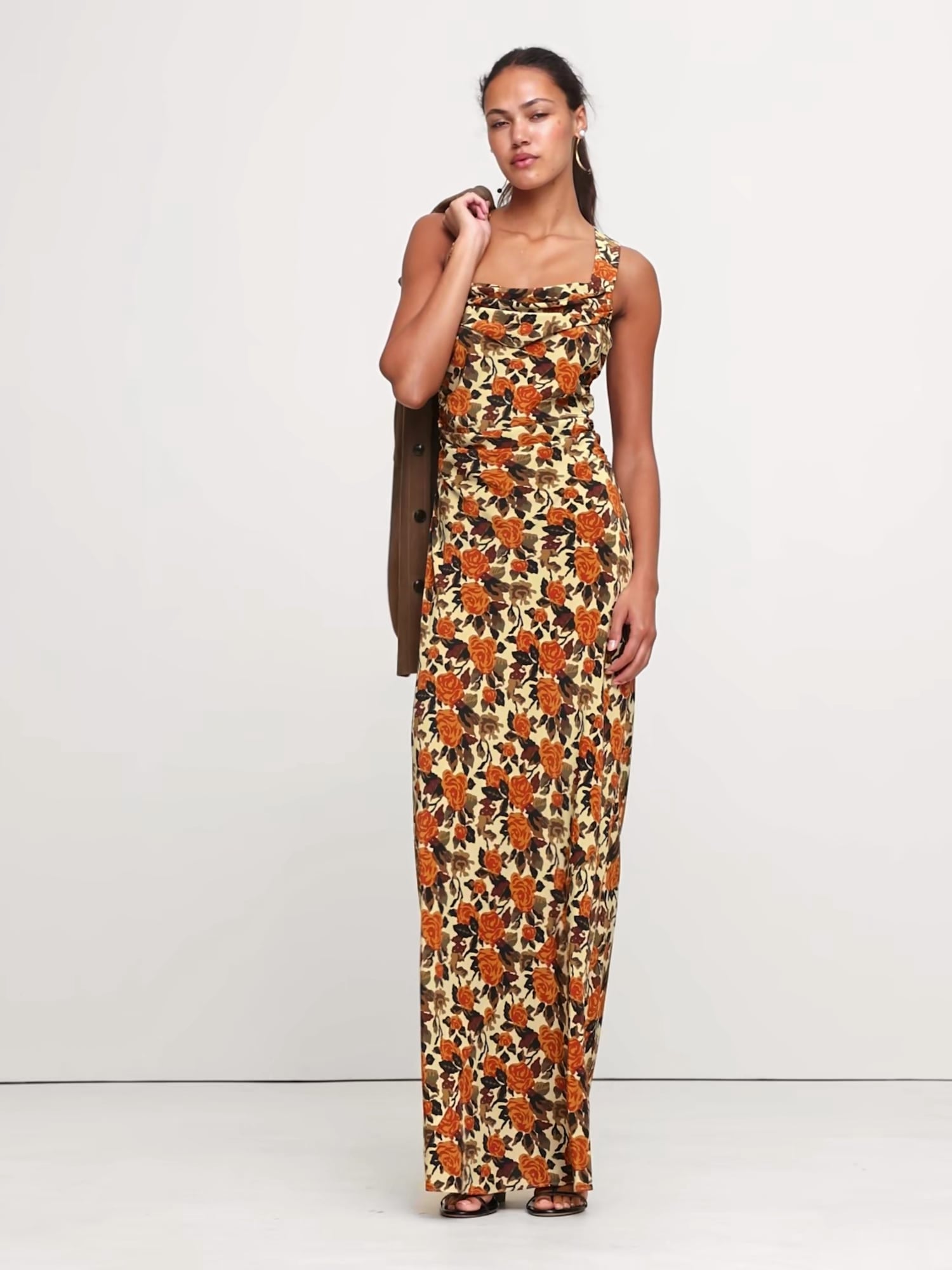 Matte Silk Cowl-Neck Backless Maxi Dress | Banana Republic