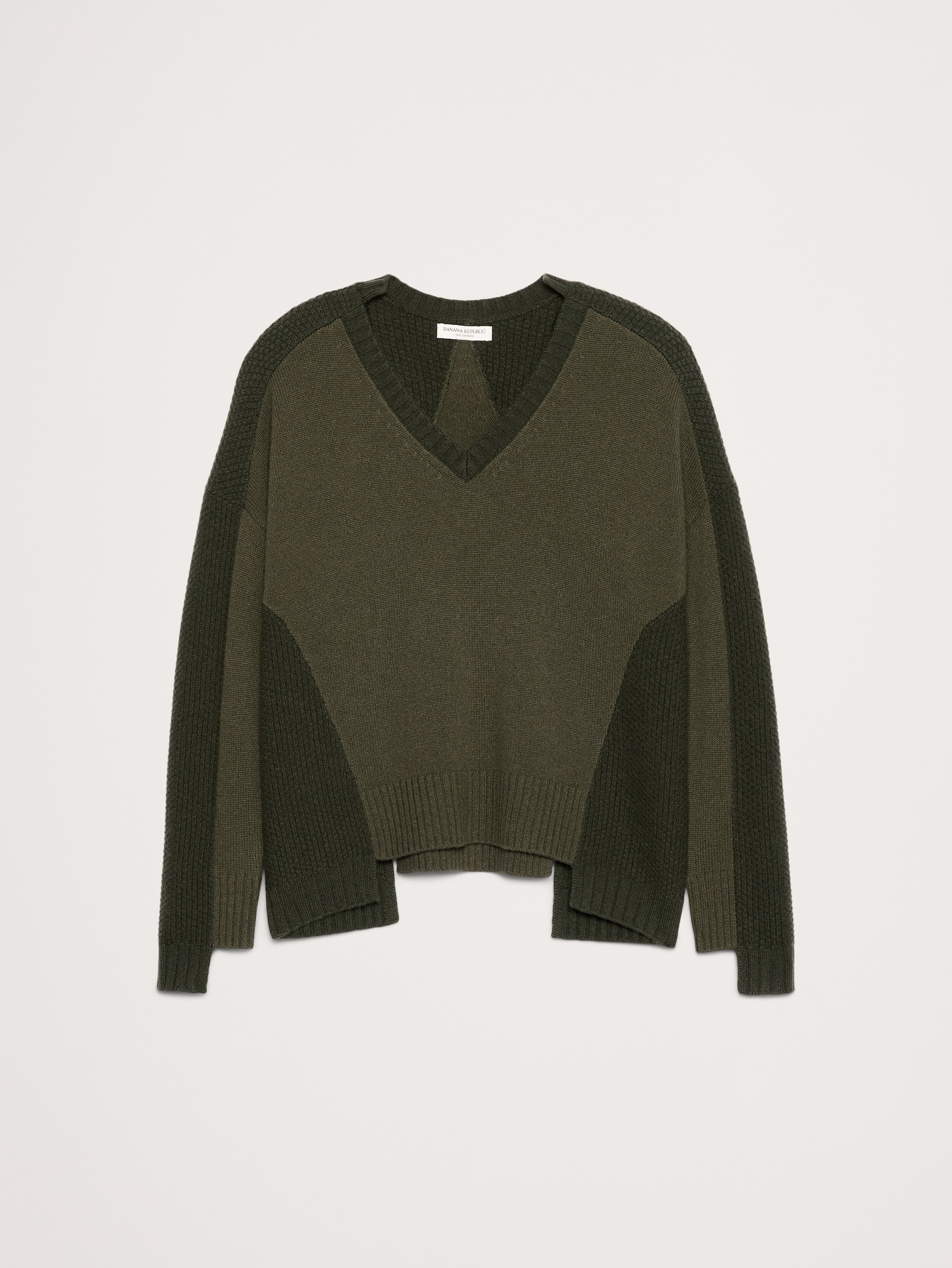 Cashmere Mixed-Stitch V-Neck Sweater | Banana Republic