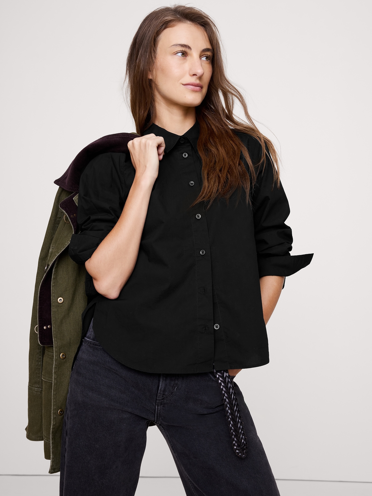 Image number 1 showing, BOXY COTTON POPLIN SHIRT