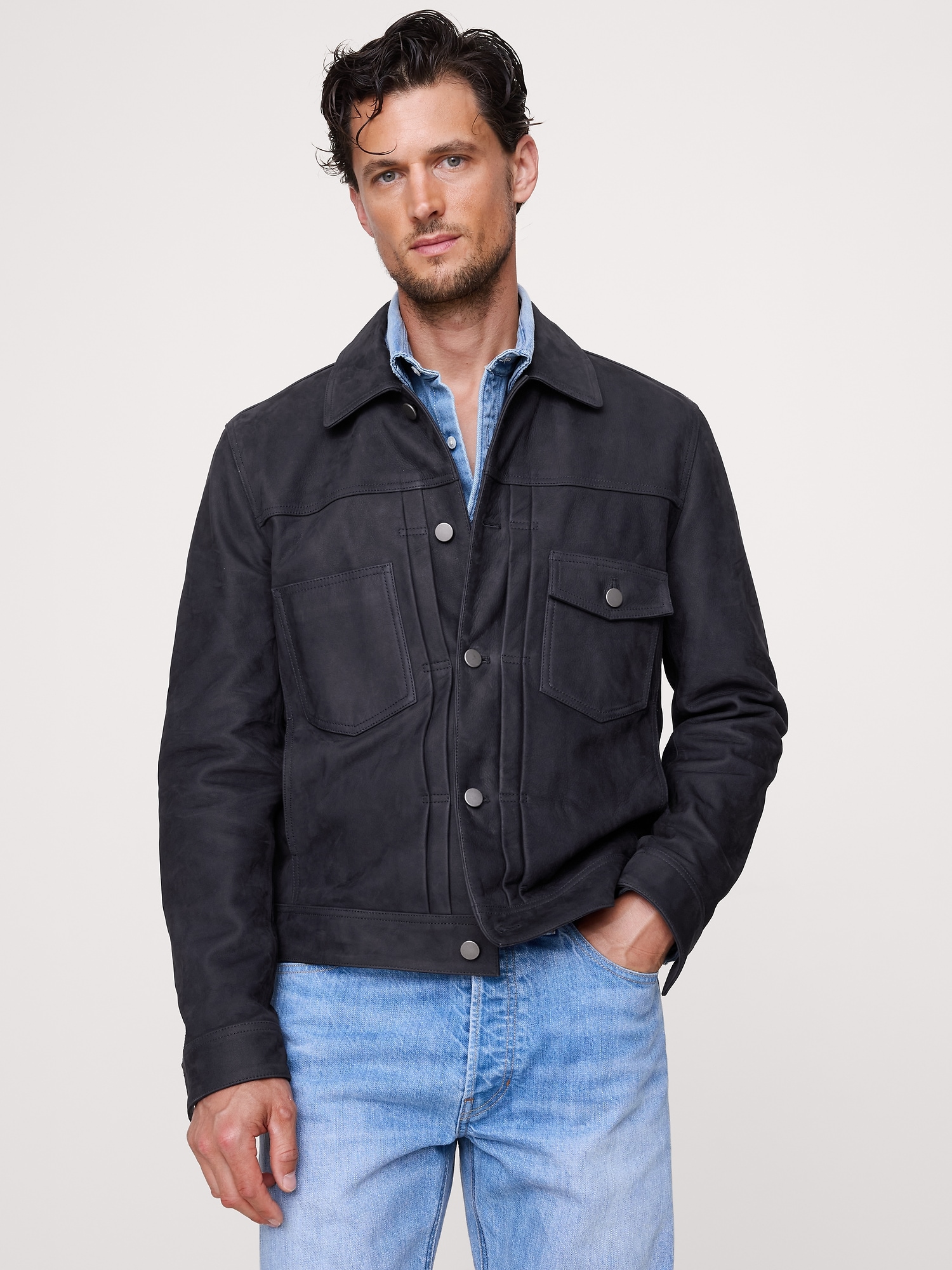 SUEDE TRUCKER JACKET - Black