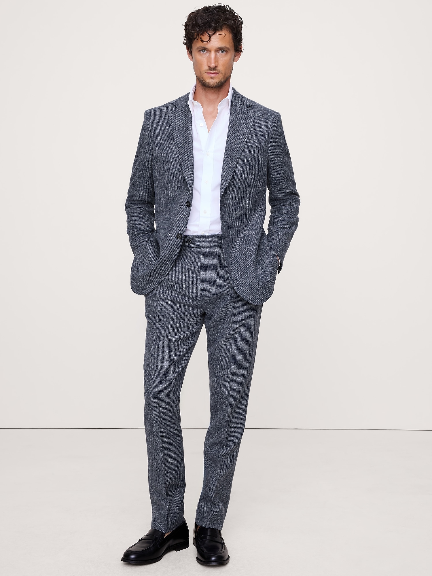 ITALIAN COTTON-WOOL TWEED SUIT PANT - Blue Gray