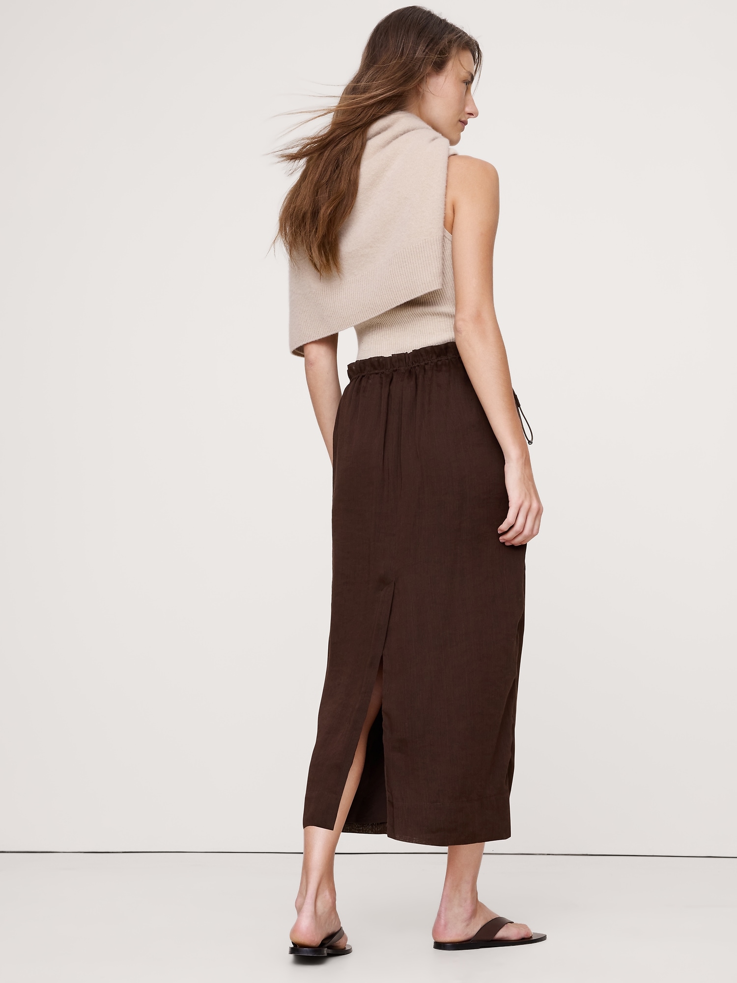 Image number 2 showing, LINEN-VISCOSE GAUZE MIDI SKIRT