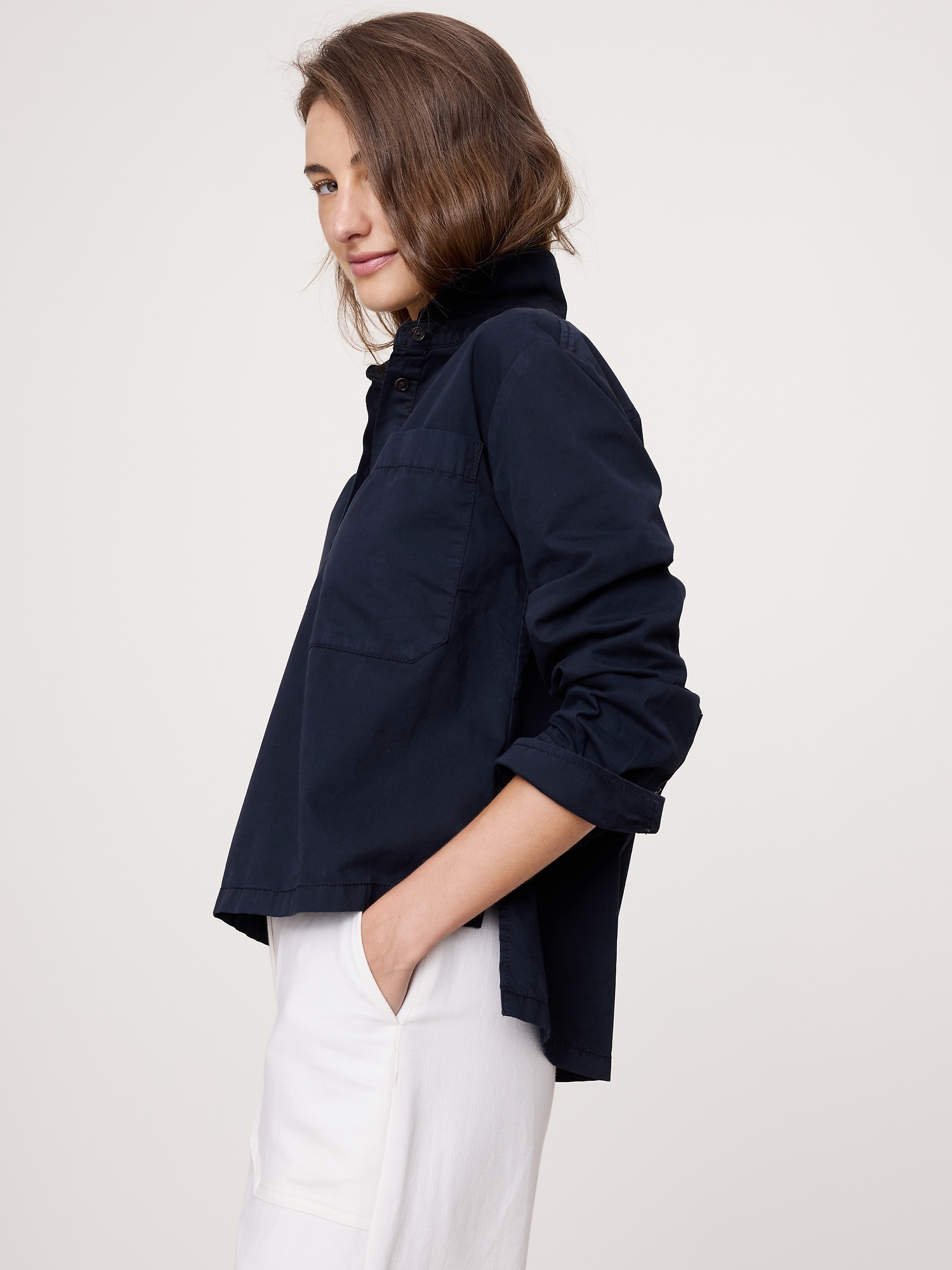 Image number 6 showing, OVERSIZED COTTON TWILL POPOVER SHIRT