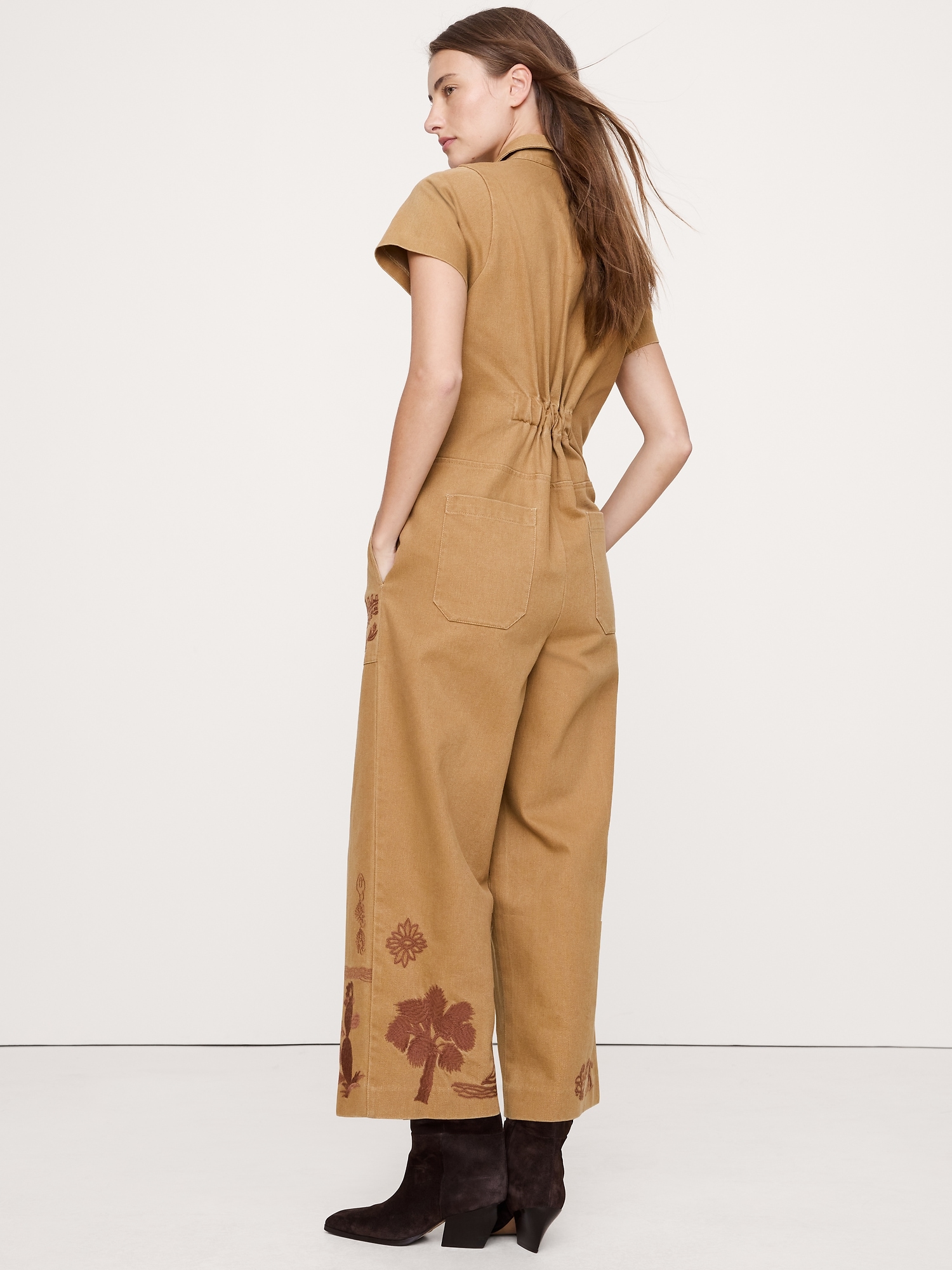 Image number 2 showing, RELAXED EMBROIDERED COTTON CANVAS JUMPSUIT