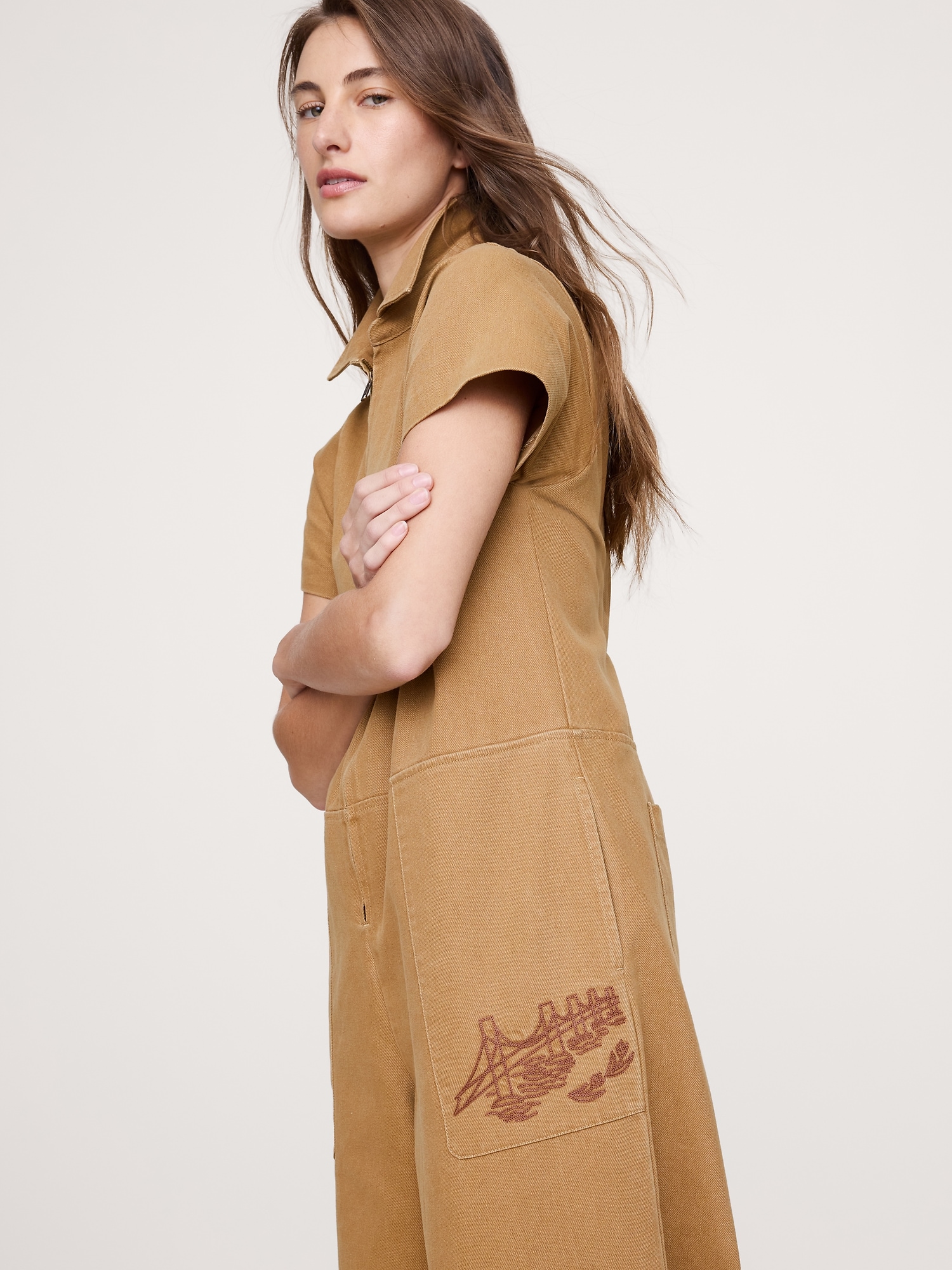 Image number 3 showing, RELAXED EMBROIDERED COTTON CANVAS JUMPSUIT