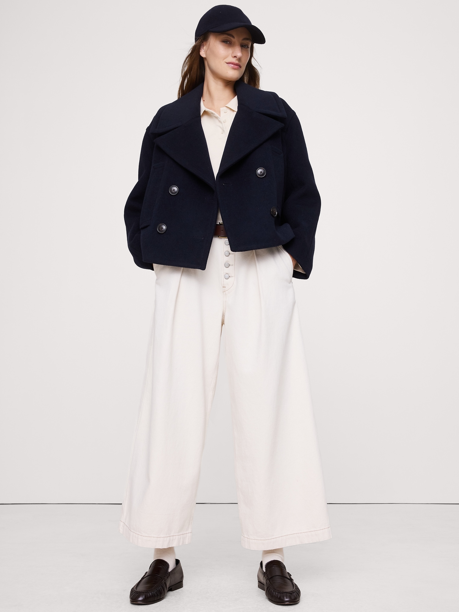 Image number 1 showing, Italian Melton Wool-Blend Peacoat