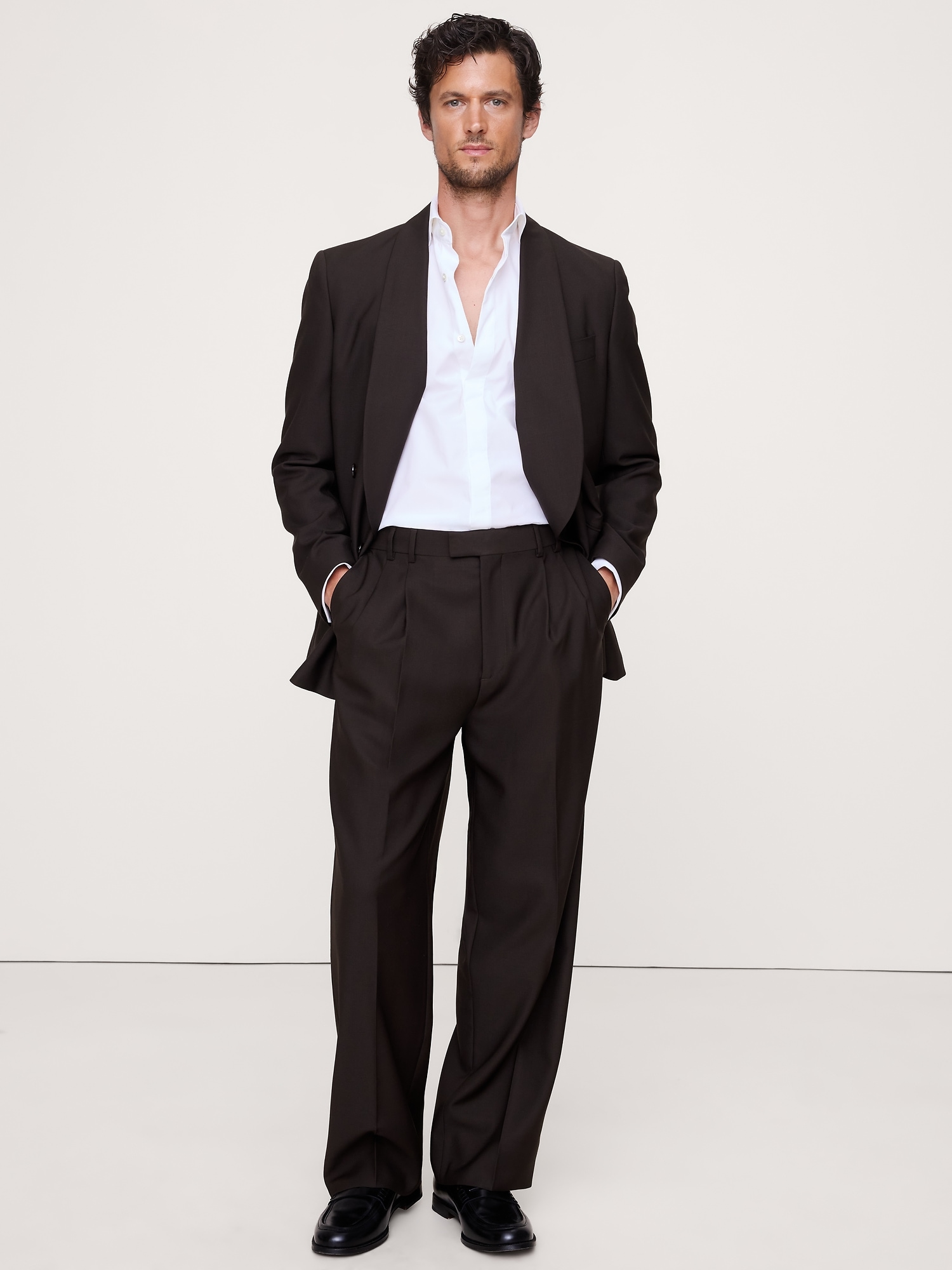 Relaxed Italian Barathea Pleated Tuxedo Pant