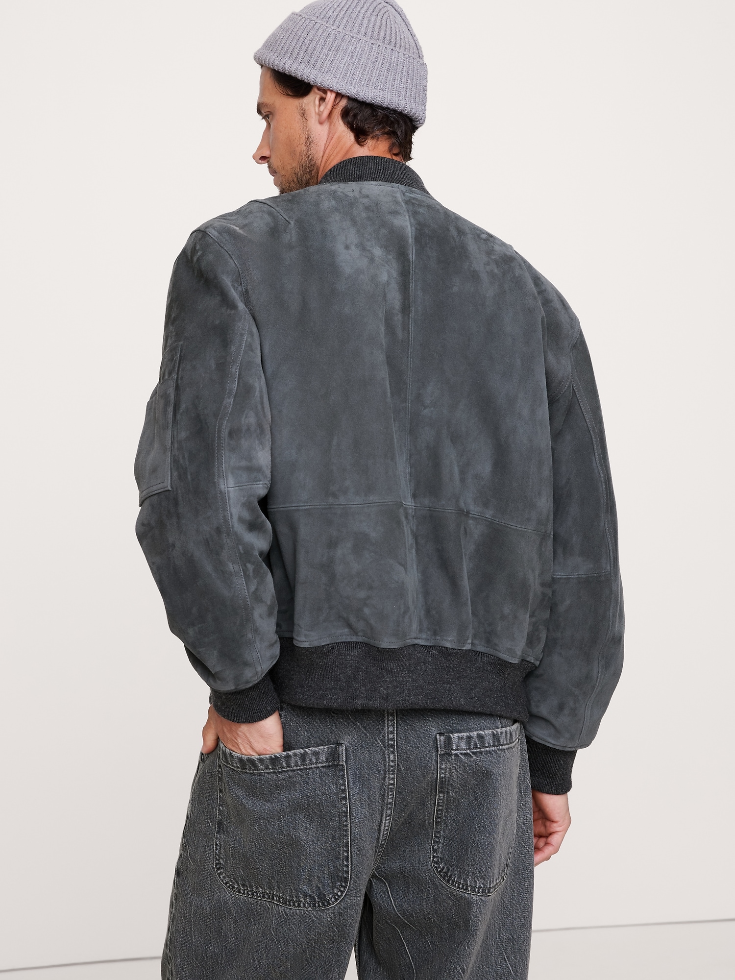 Image number 2 showing, Suede Bomber Jacket with Quilted Lining