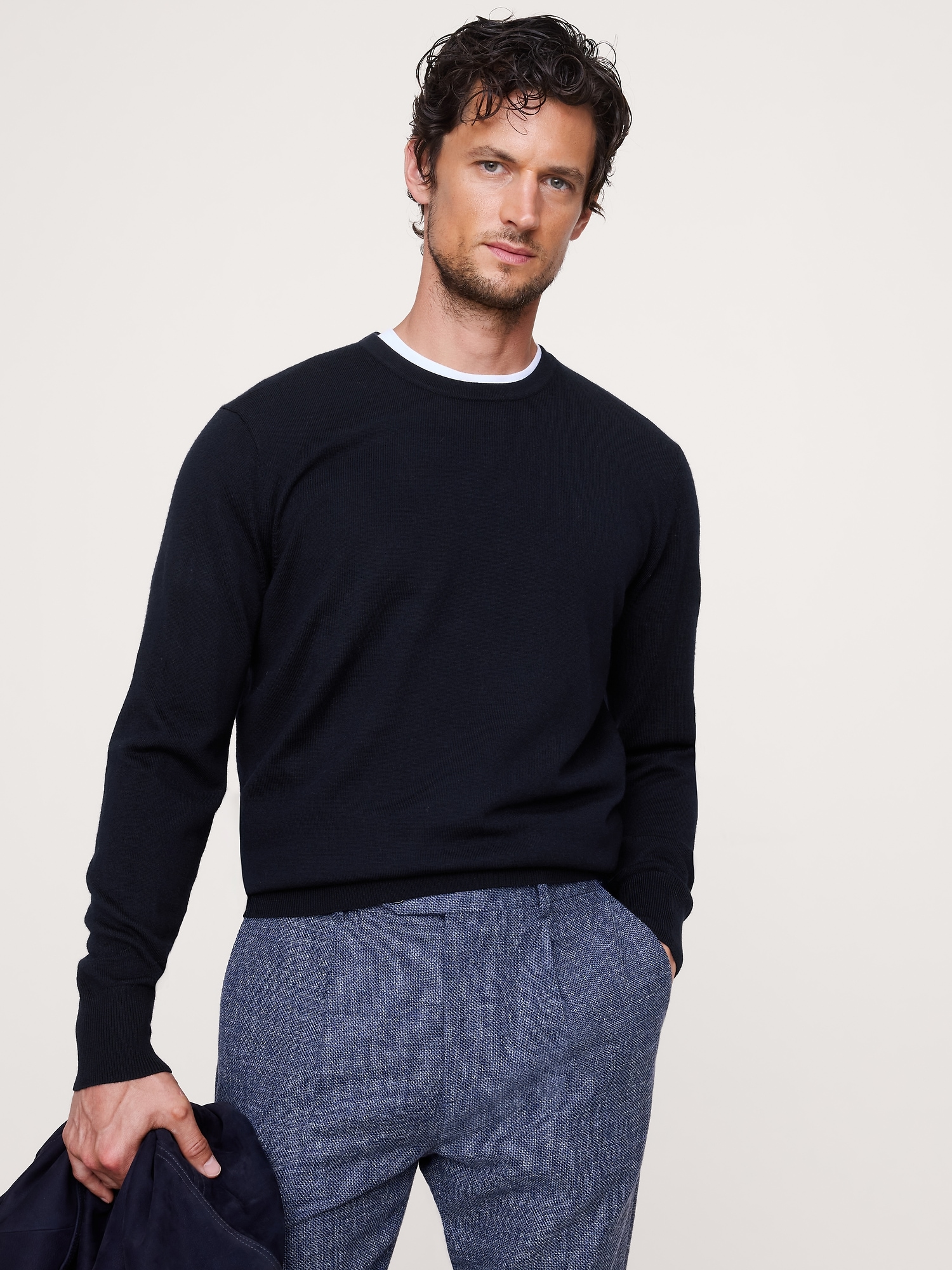 Merino Crew-Neck Sweater - Navy Blue