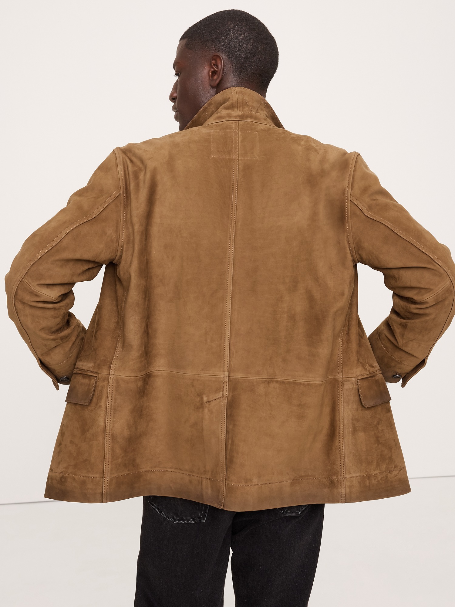Мужской пиджак Banana Republic Relaxed Nubuck Leather Blazer, цвет: Ореховый коричневый — фото 2