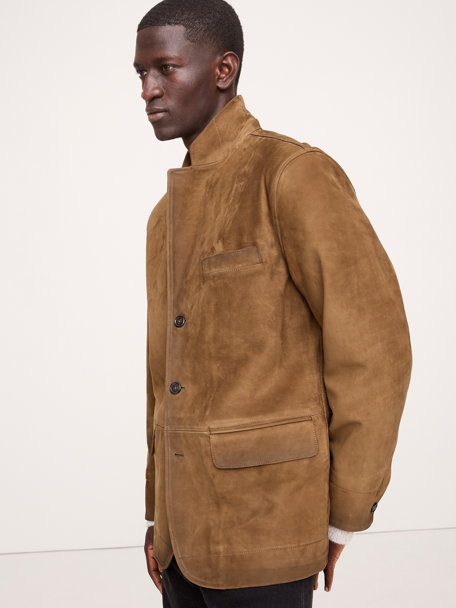 Мужской пиджак Banana Republic Relaxed Nubuck Leather Blazer, цвет: Ореховый коричневый — фото 3