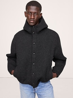MS WINDBLOCK KNIT BLOUSON ブラック L Ribbed Wool-Blend Scuba Stadium Jacket | Banana Republic
