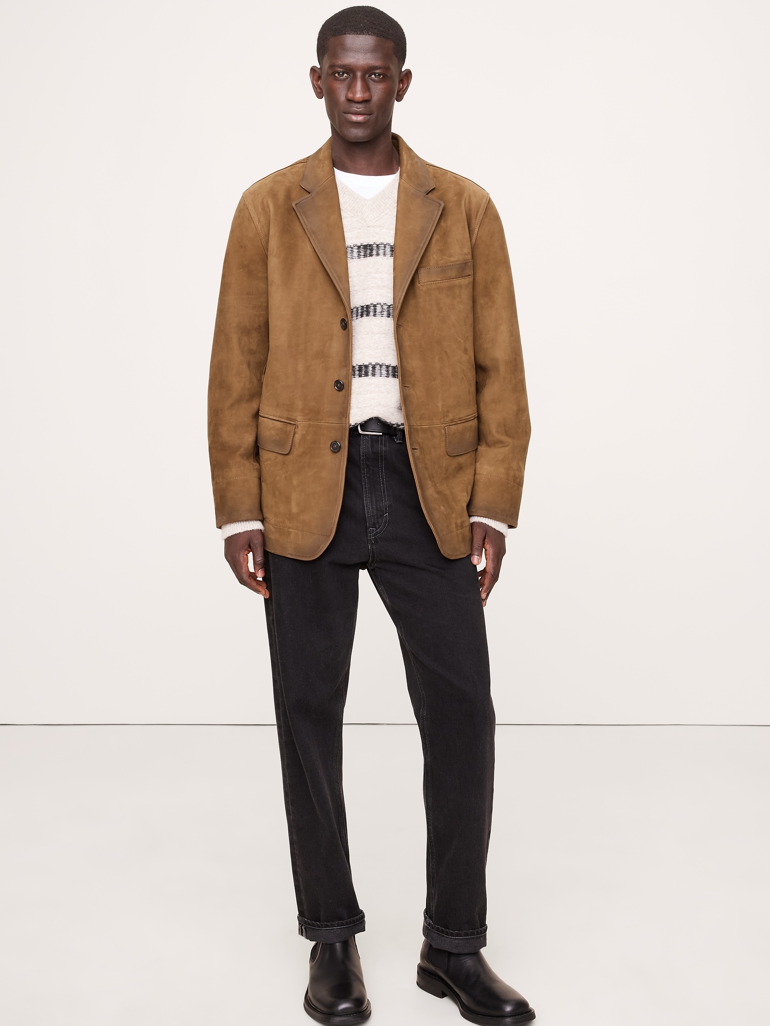 Relaxed Nubuck Leather Blazer - Hazelnut Brown
