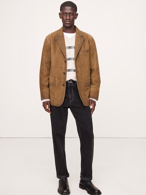 Relaxed Nubuck Leather Blazer