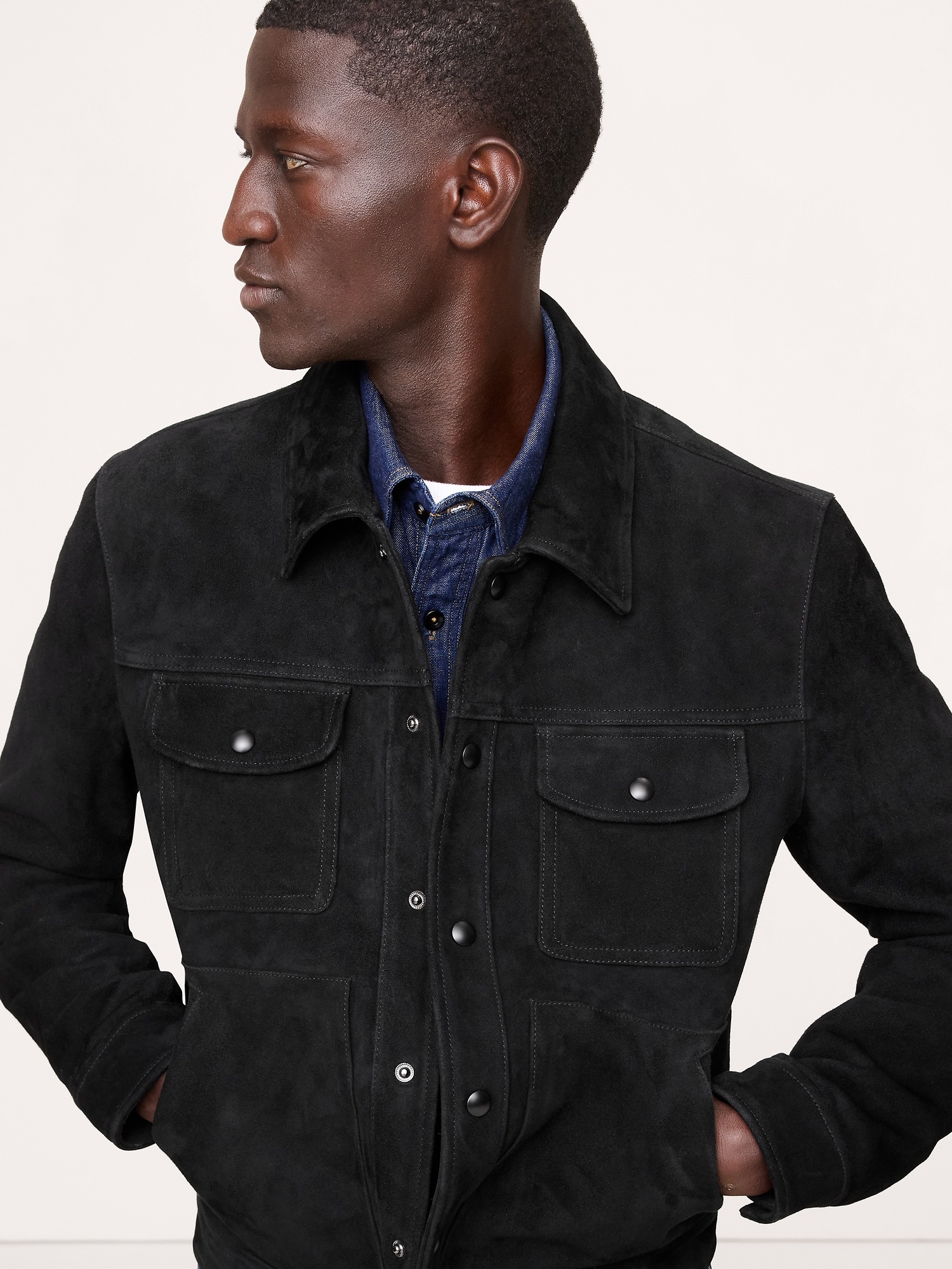 Мужская куртка Banana Republic Suede Trucker, цвет: Чёрный — фото 3