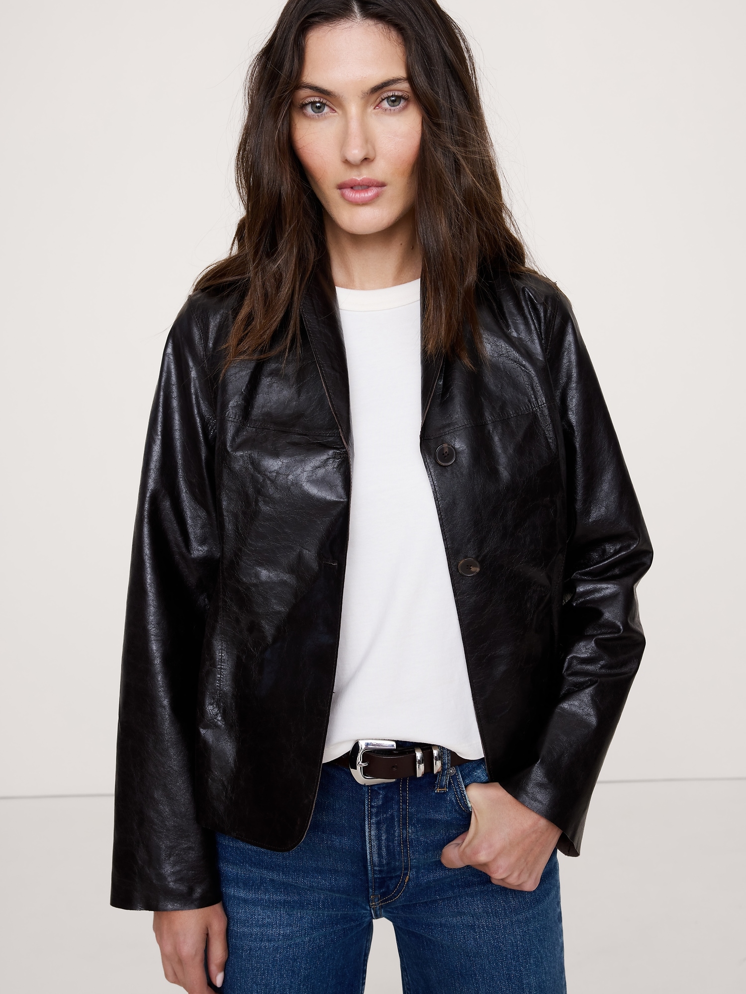 Image number 1 showing, 90S Leather Blazer