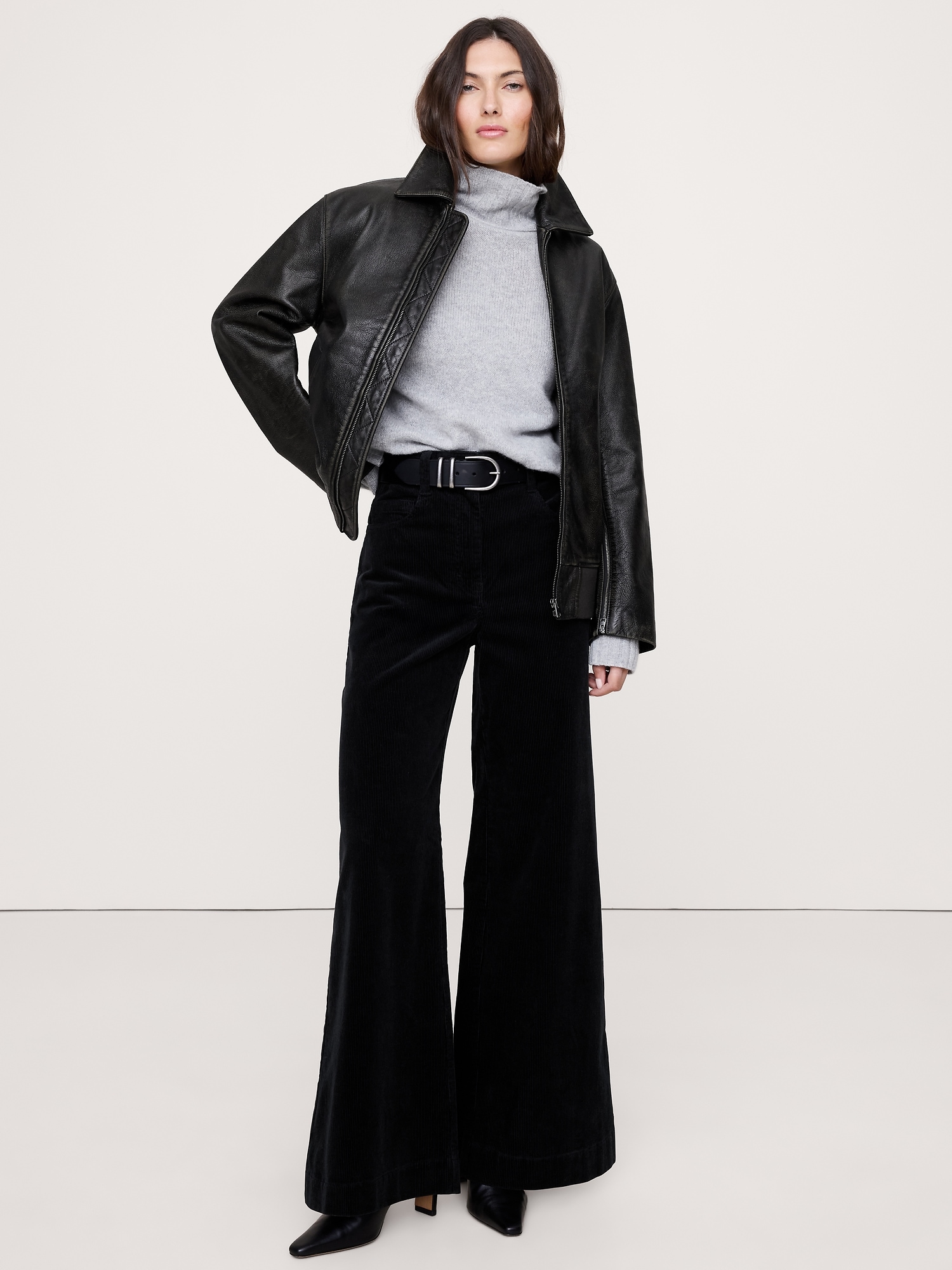 High-Rise Wide-Leg Corduroy Pull-On Pant - Black