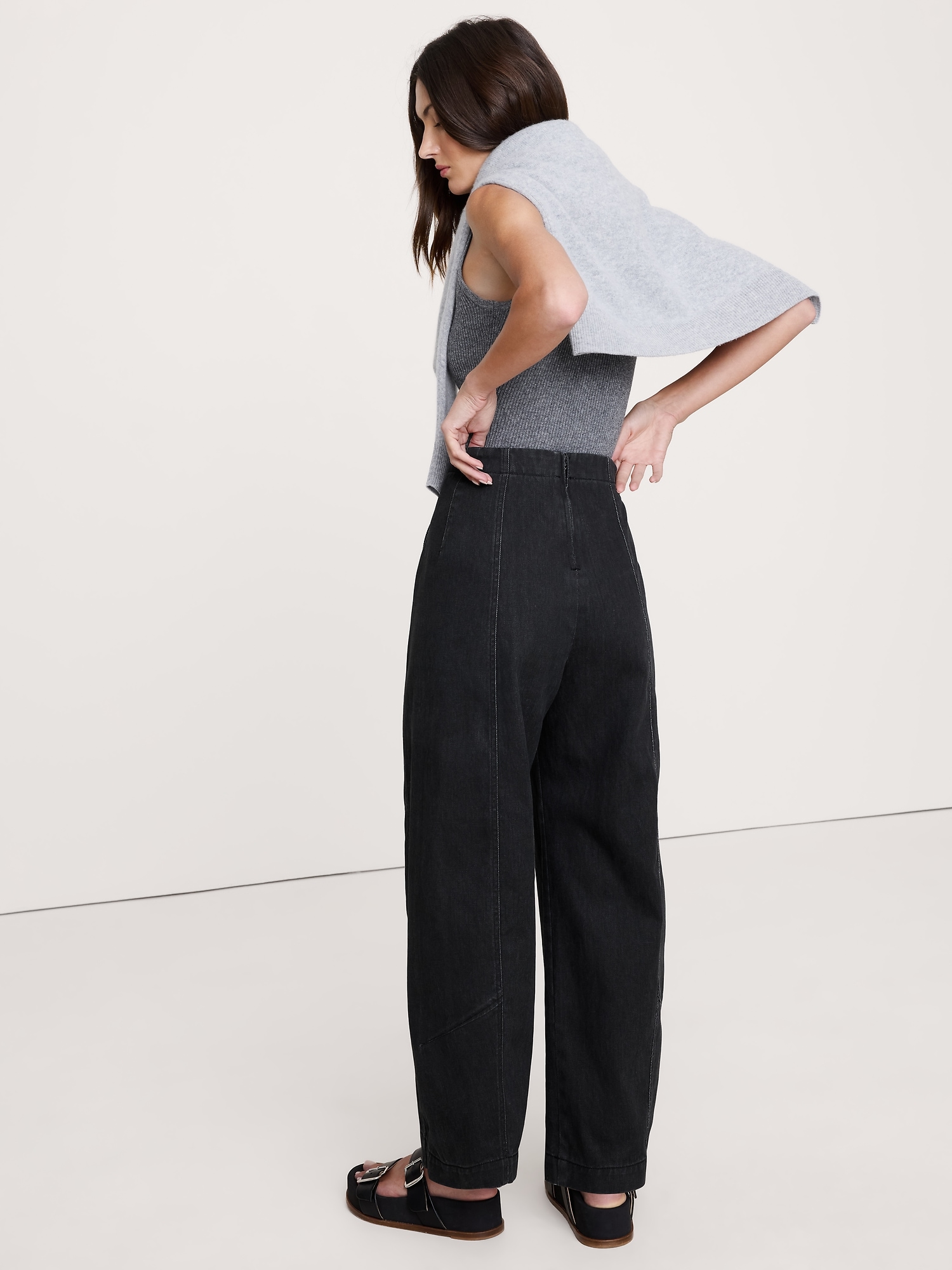 Image number 3 showing, HIGH-RISE UTILITY BARREL-LEG PANT