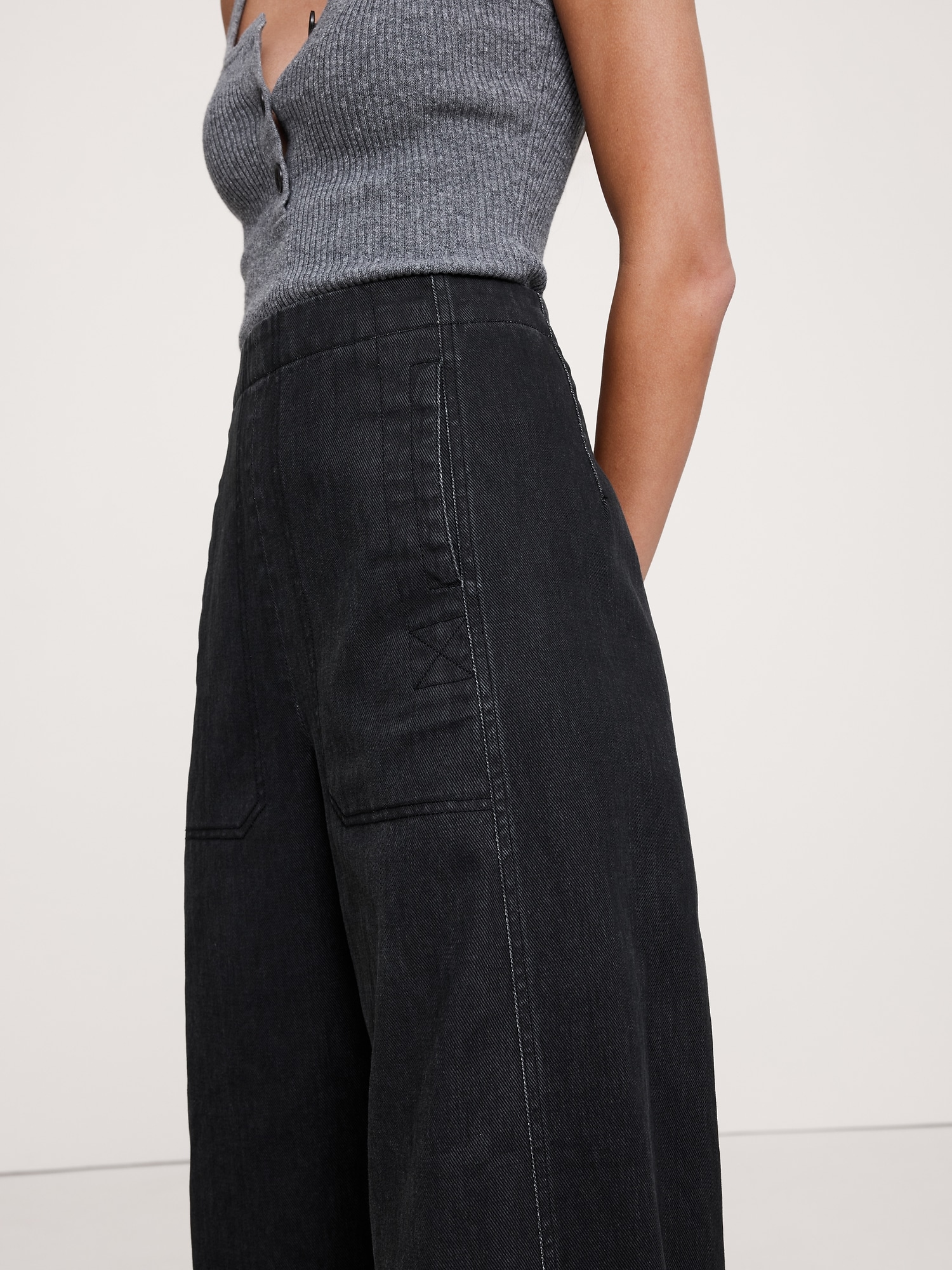 Image number 4 showing, HIGH-RISE UTILITY BARREL-LEG PANT