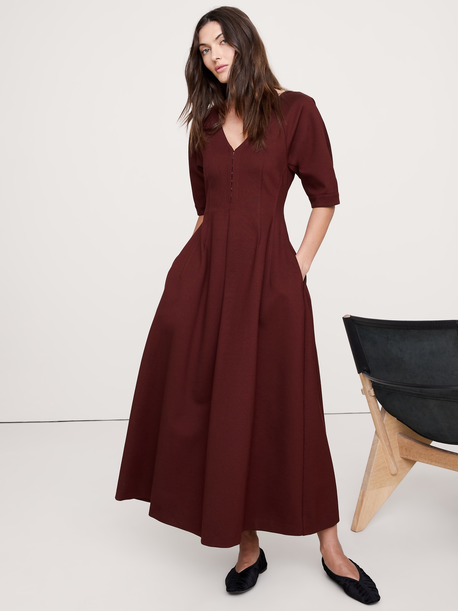 Taffeta Puff-Sleeve Maxi Dress